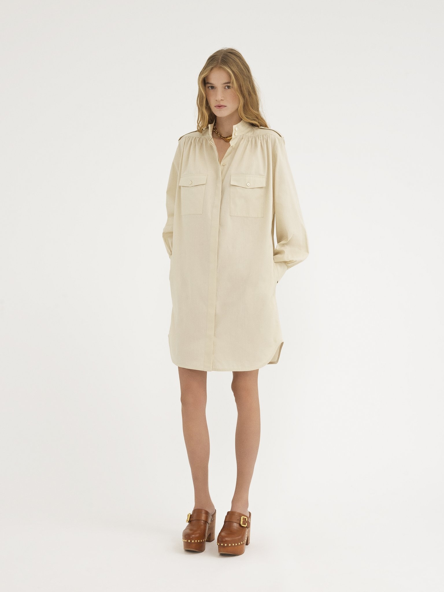 UTILITARIAN SHIRT DRESS IN LIGHT COTTON POPLIN - 4