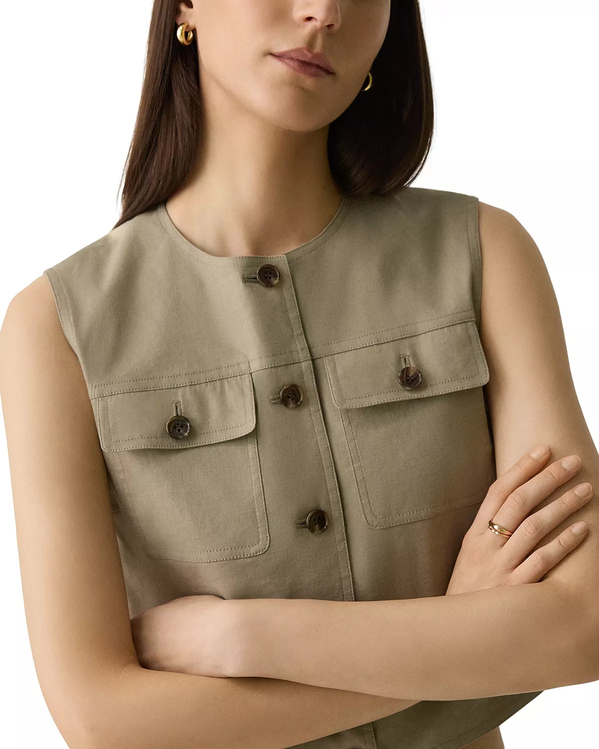 Fitted Sleeveless Linen Vest - 5