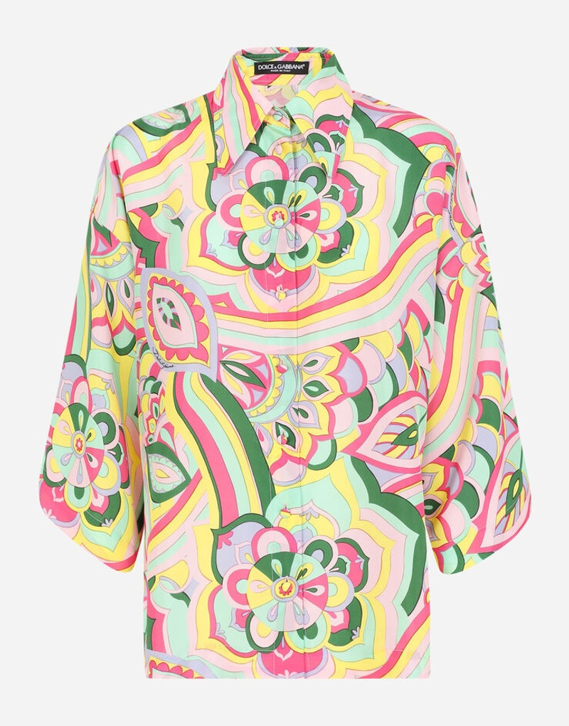 60s-print habotai shirt - 1