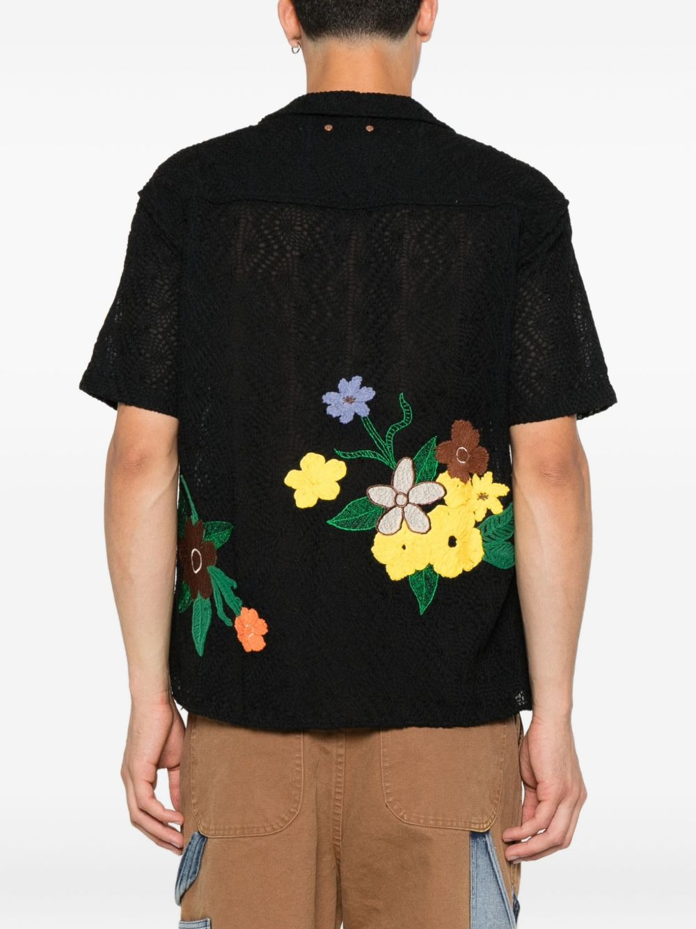 flower-embroidered open-collar shirt - 4