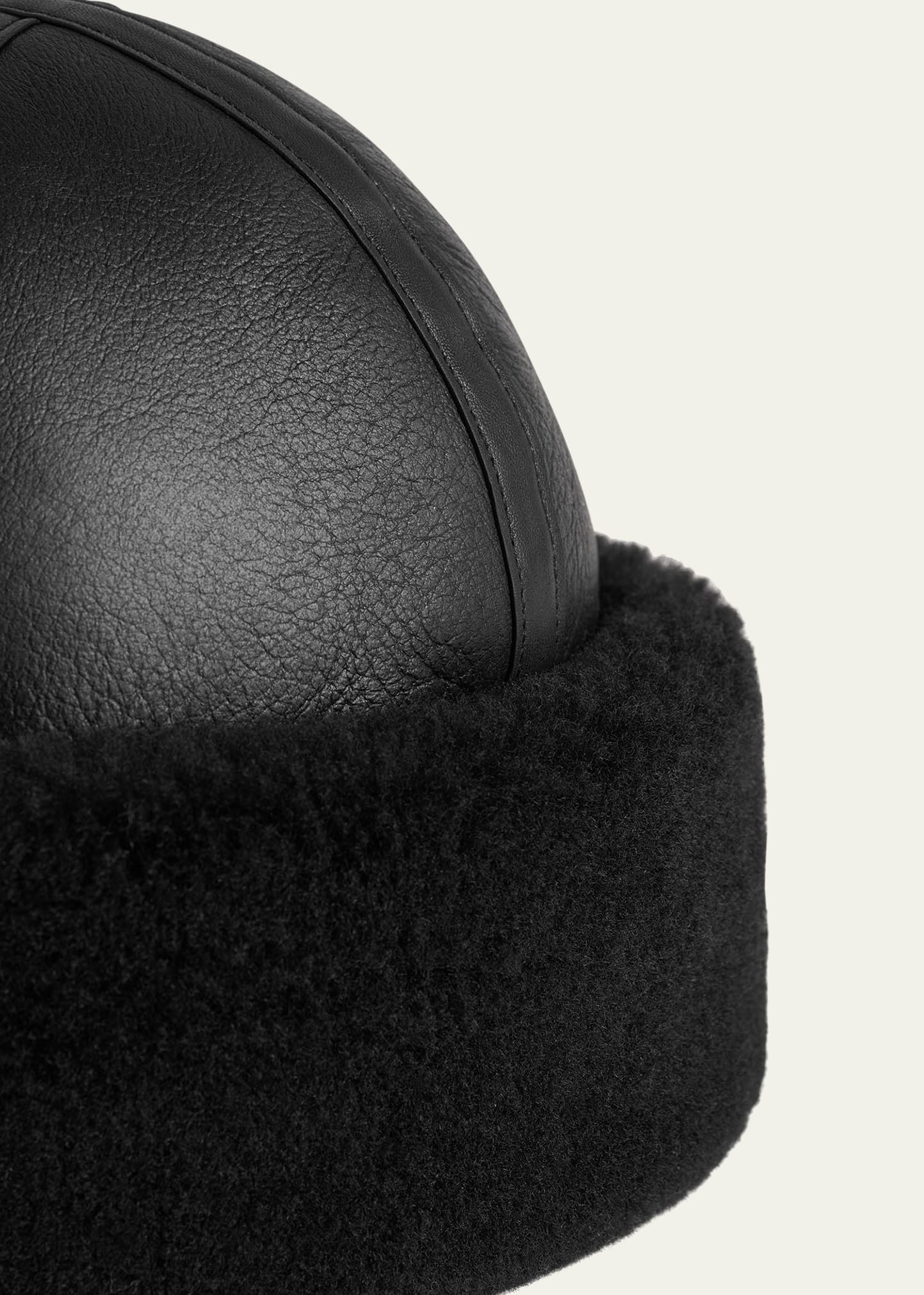 Leather Shearling Cuff Beanie - 2