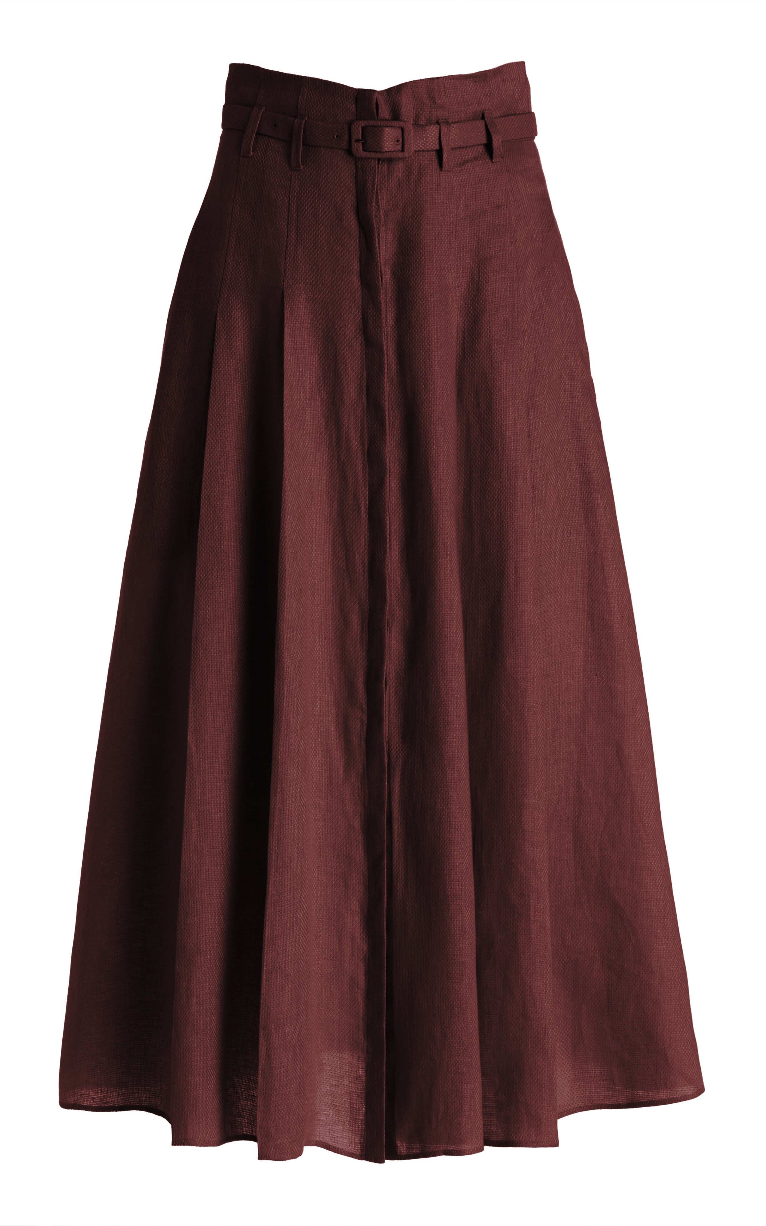 Dugald Pleated Skirt in Deep Bordeaux Aloe Linen - 1