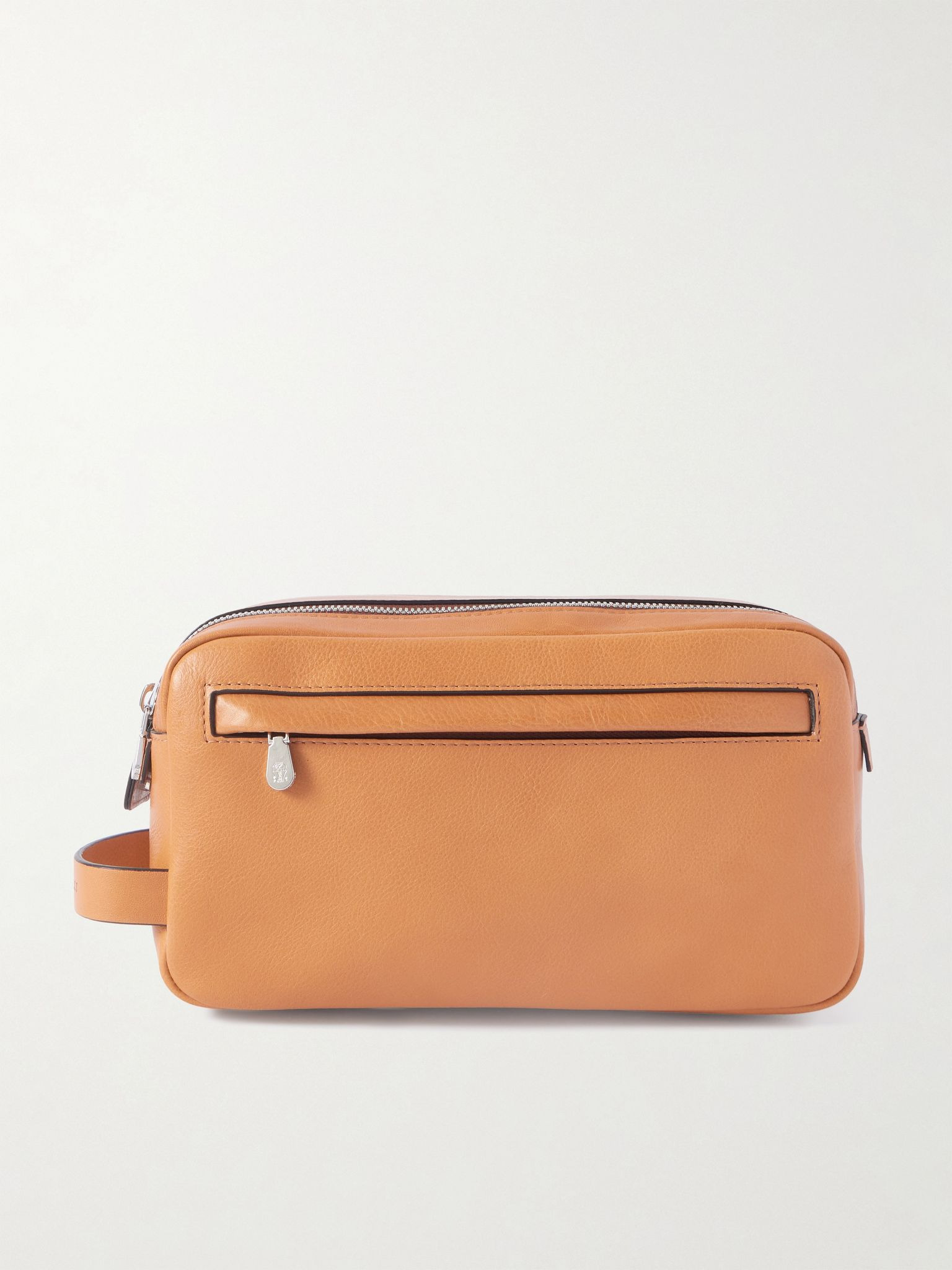Textured-Leather Wash Bag Brown - 1