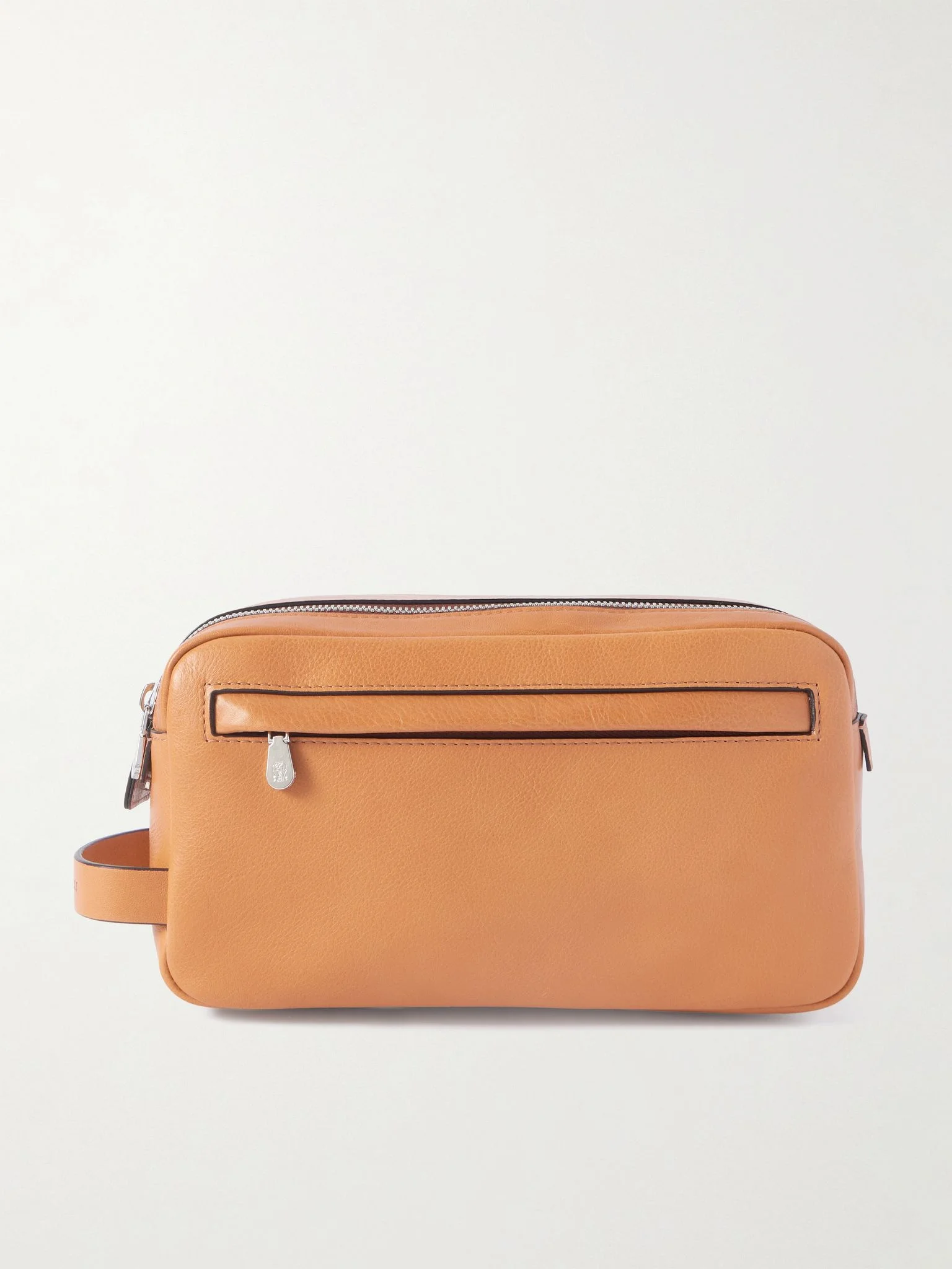 Textured-Leather Wash Bag Brown - 1