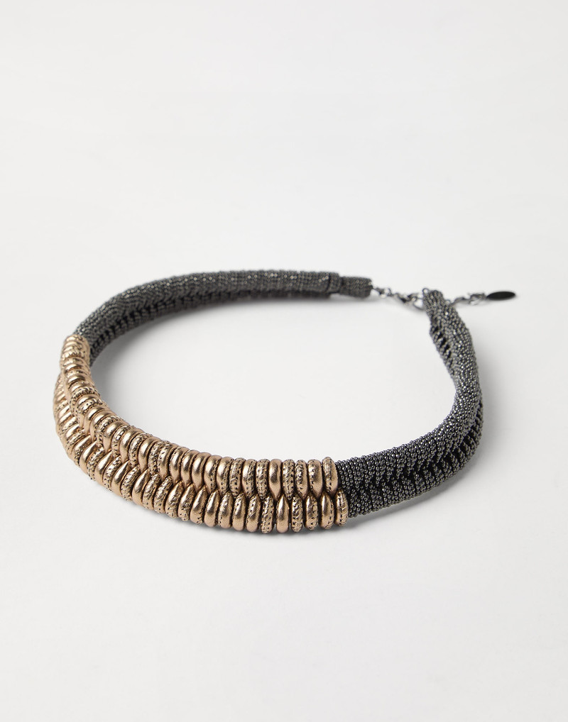 Brunello Cucinelli Lamé calfskin and monili braided choker outlook