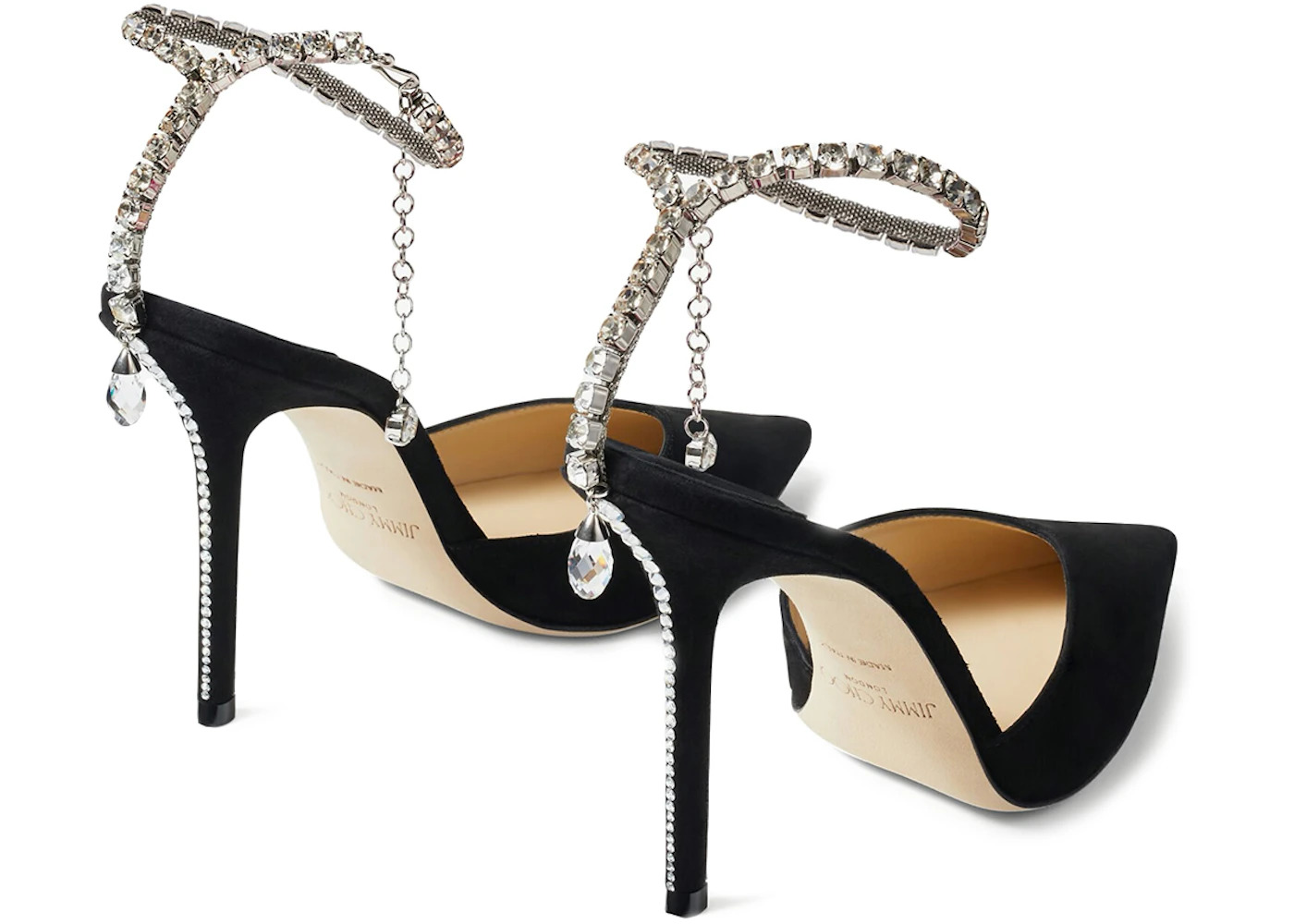 Jimmy Choo Saeda 100mm Pump Crystal Embellished Black Suede - 3
