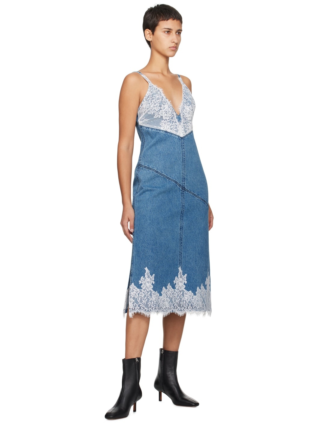 Blue Stonewashed Denim Midi Dress - 4