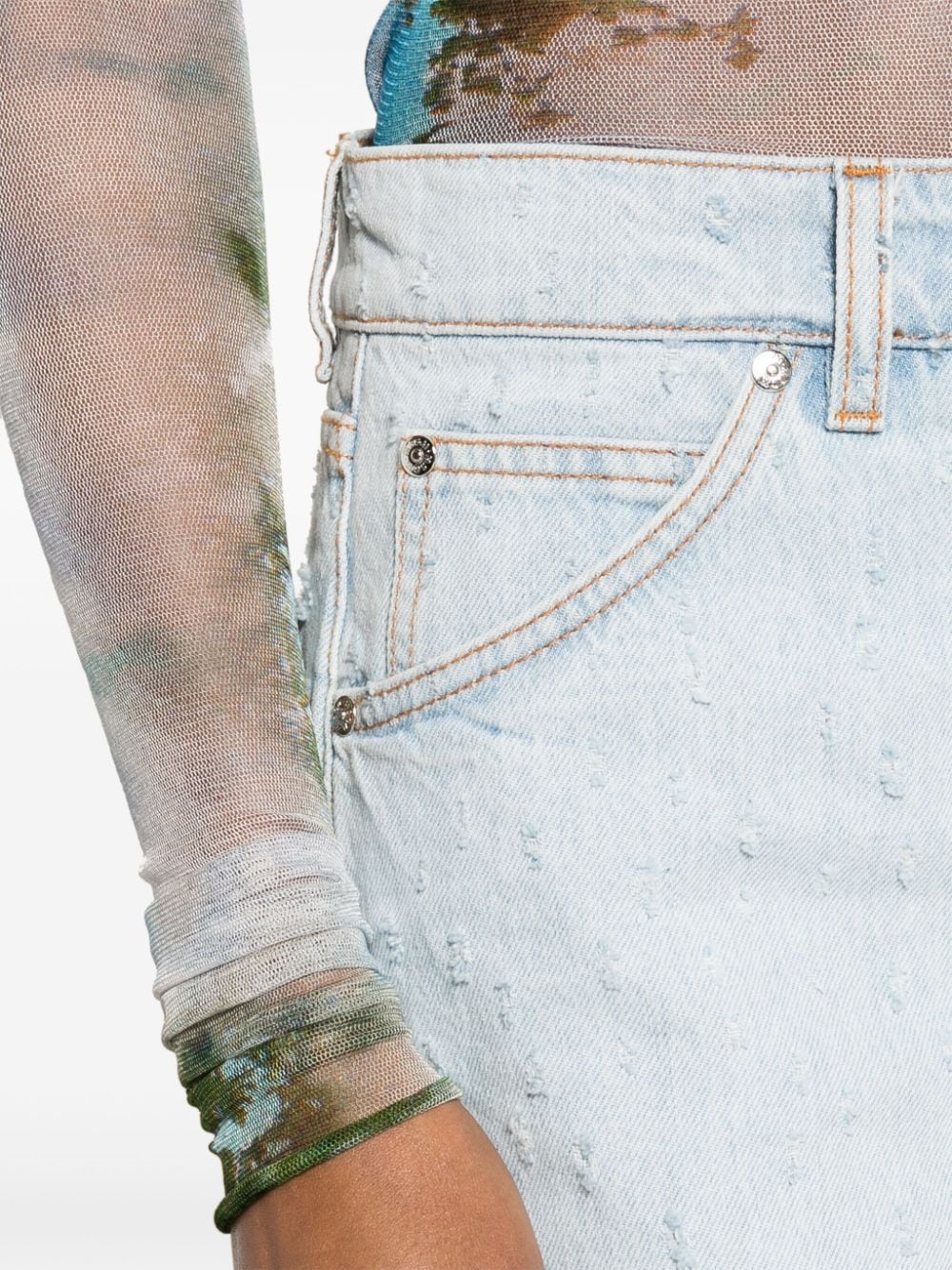 high-rise ripped-detailing denim shorts - 5