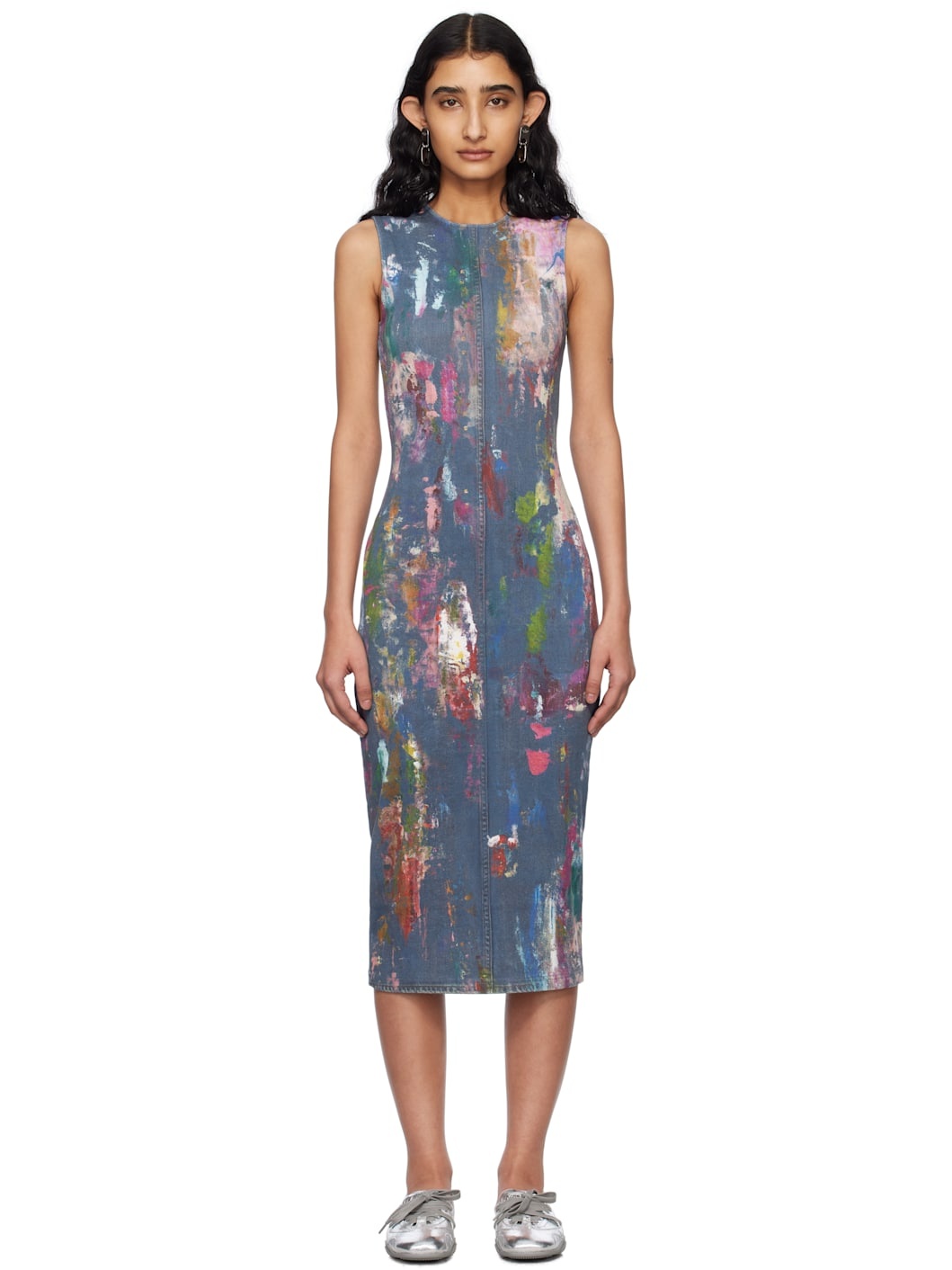 Blue Trompe L'oeil Midi Dress - 1
