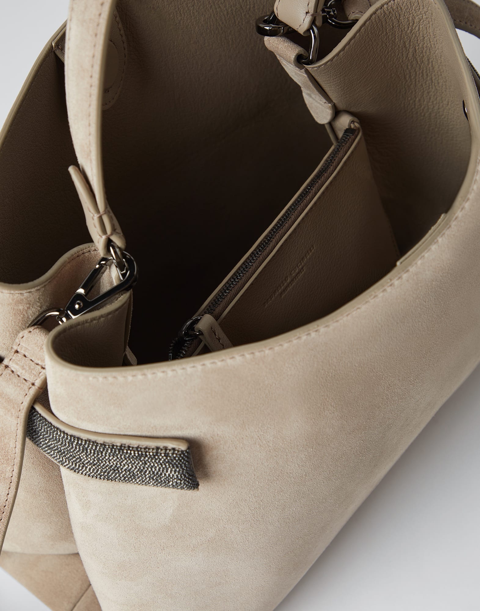 Brunello Cucinelli Suede bag with precious bands | REVERSIBLE