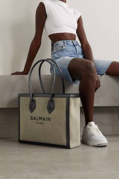 Balmain B-Army leather-trimmed printed canvas tote outlook