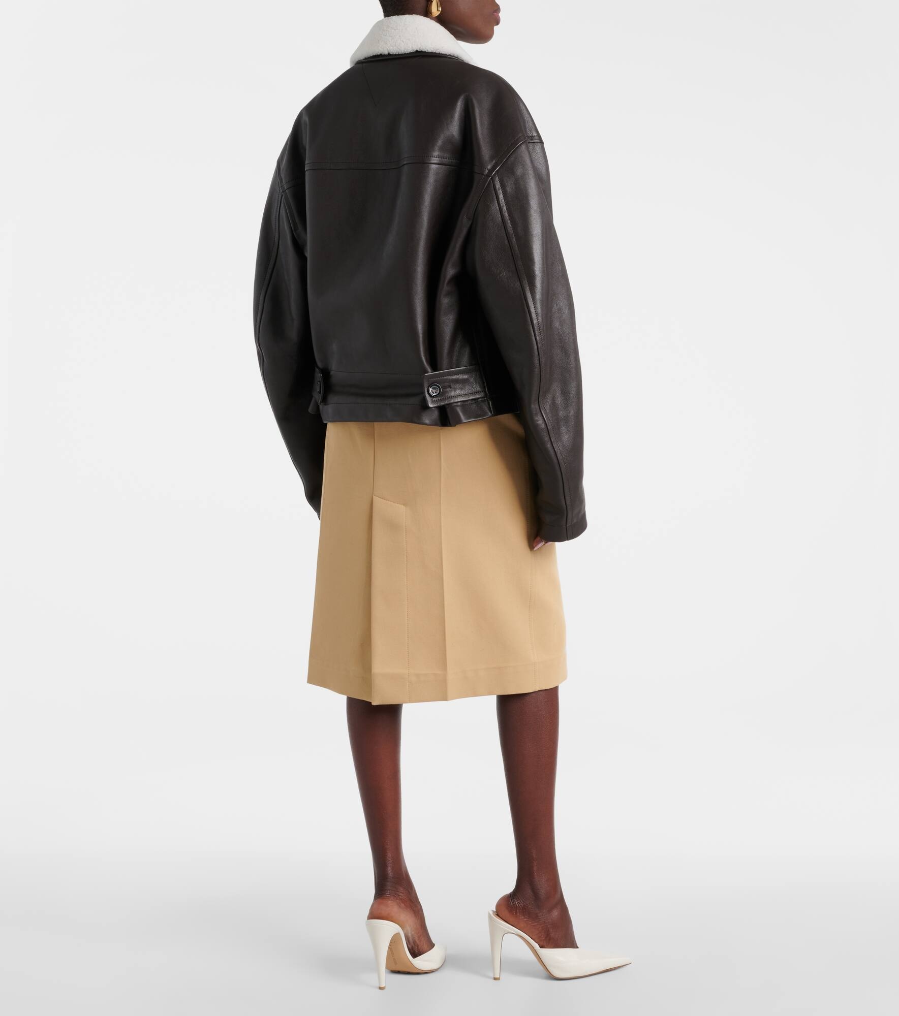 Shearling-trimmed leather jacket - 3