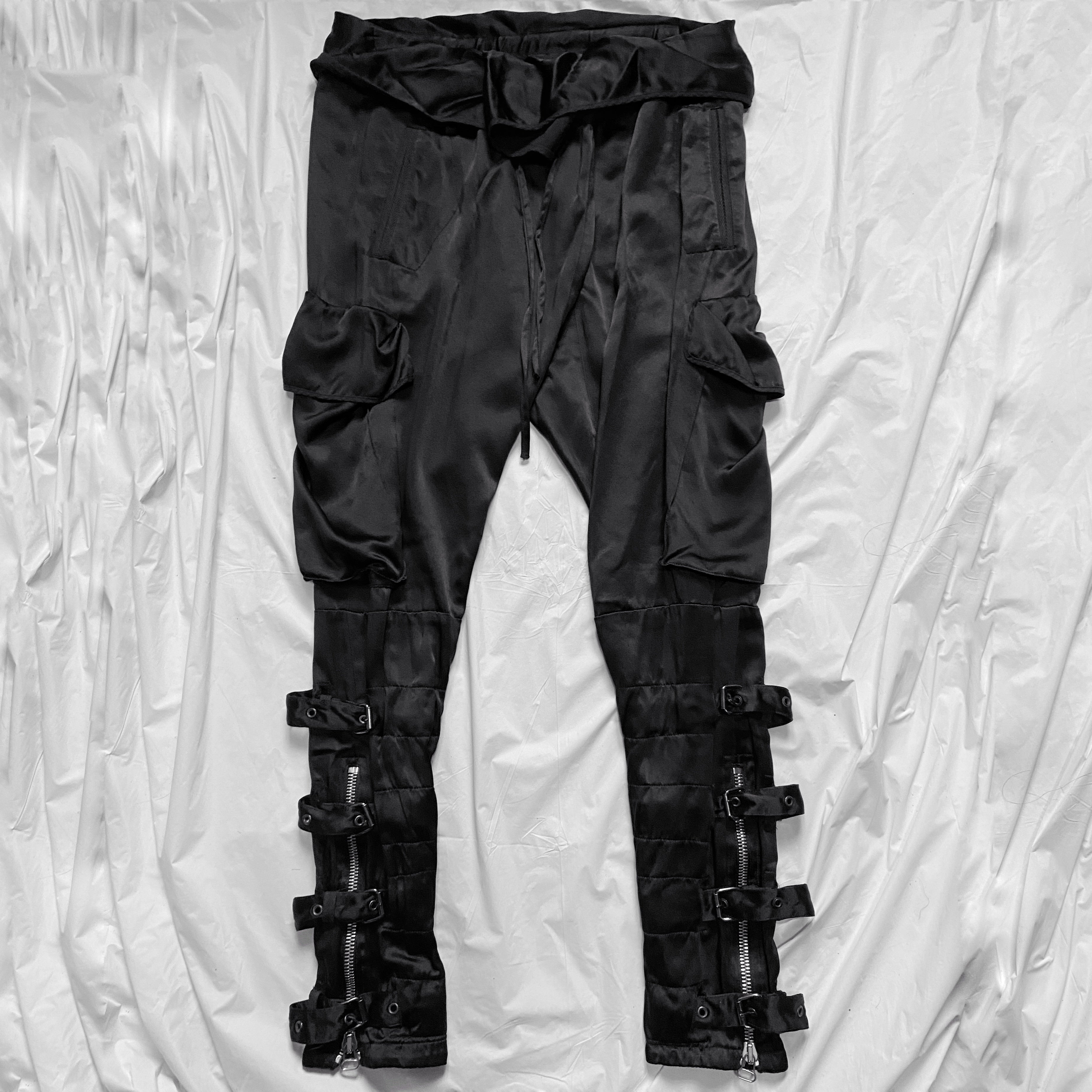 zOthers - BWNT Balmain Decarnin Era Fall 2009 Black Silk Cargo Bondage Drop Crotch Pants - 6