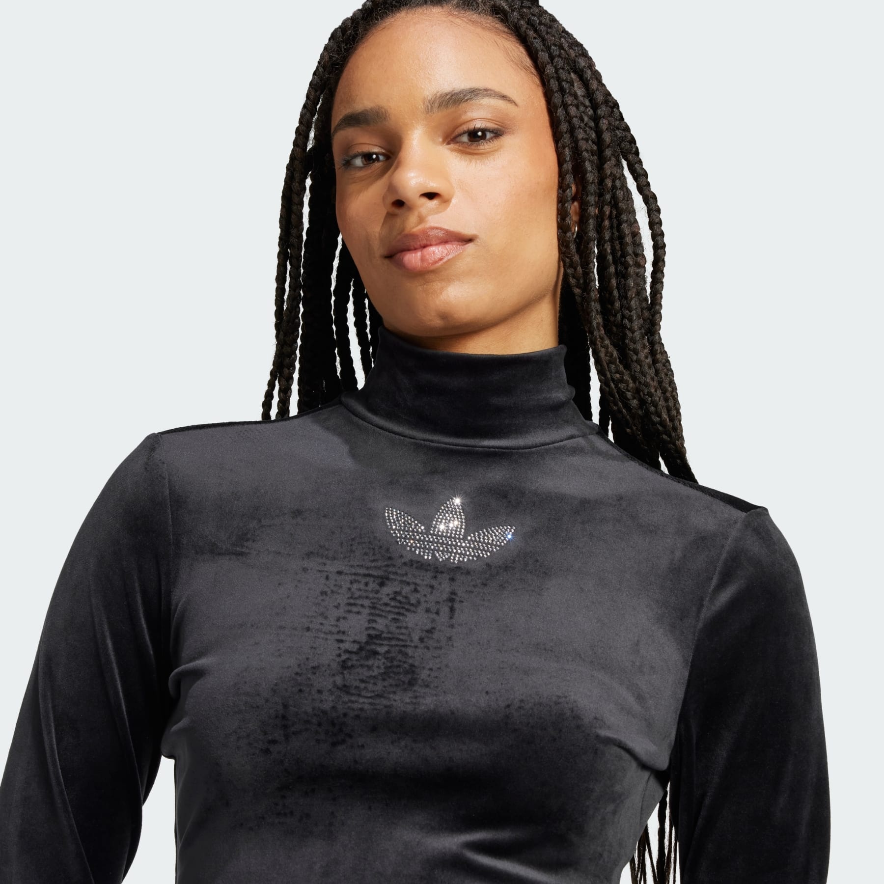 adidas Long Sleeve Rhinestone Trefoil Velvet Crop Top REVERSIBLE