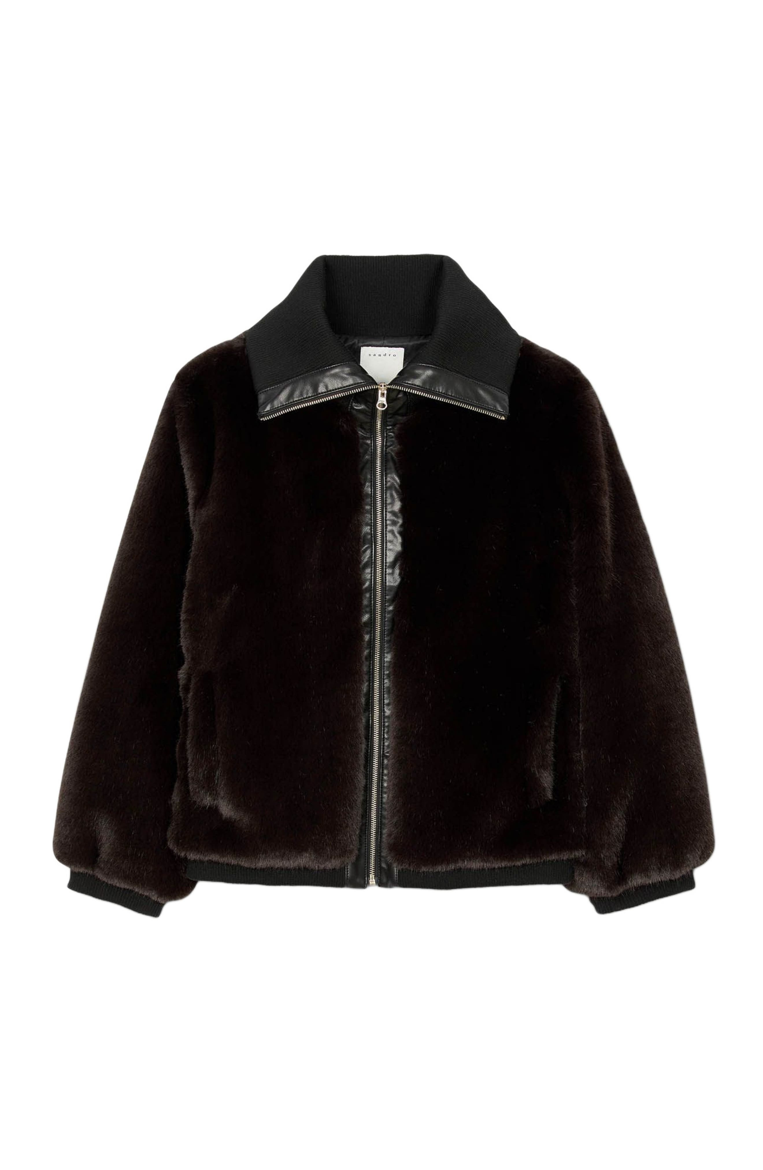 SANDRO Short faux fur coat in Brown at Nordstrom - 5