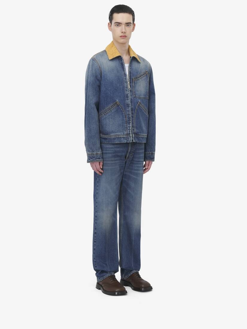 Suede Collar Denim Jacket - 4