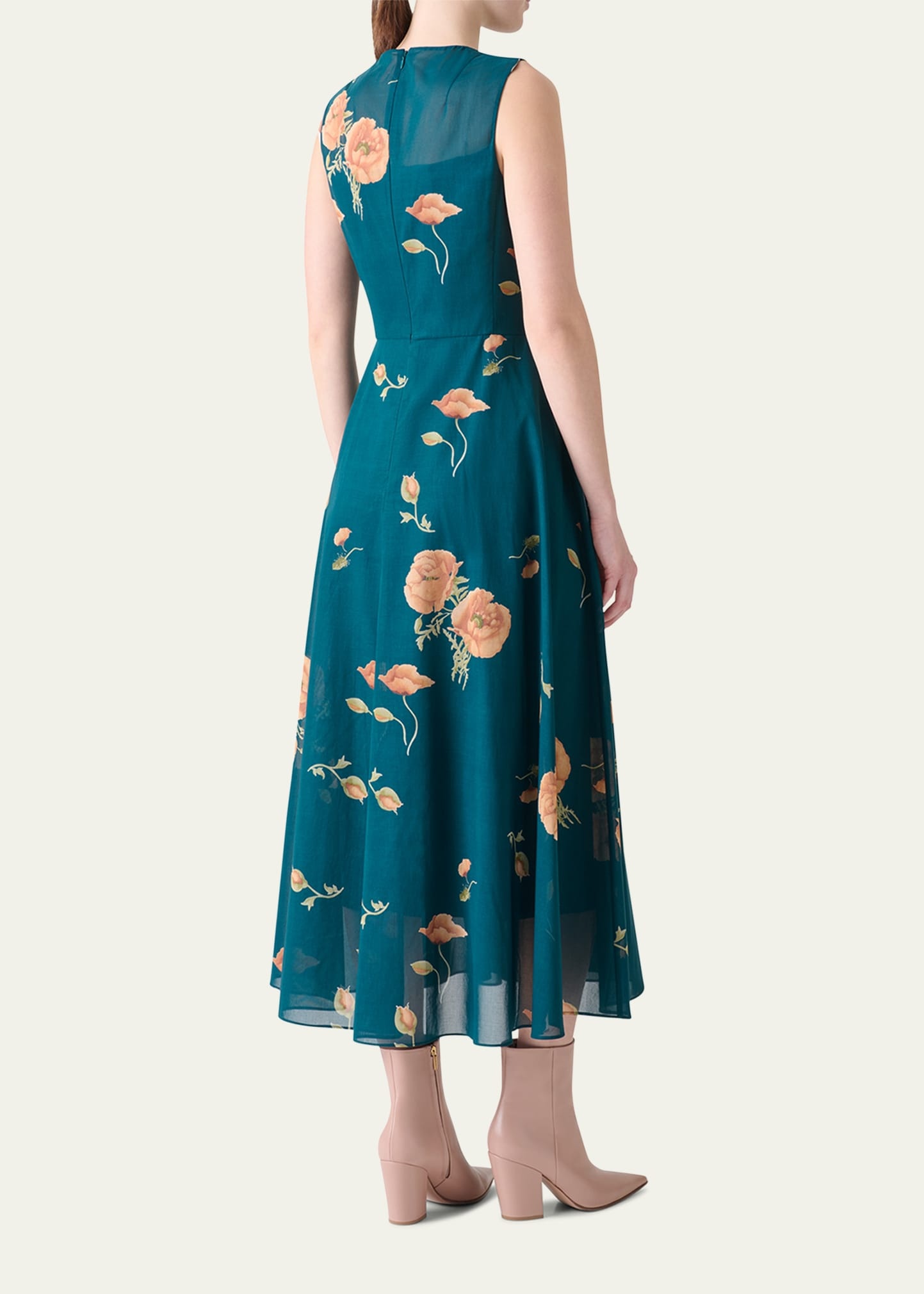 Anemone Print Belted Fit-and-Flare Voile Dress - 3