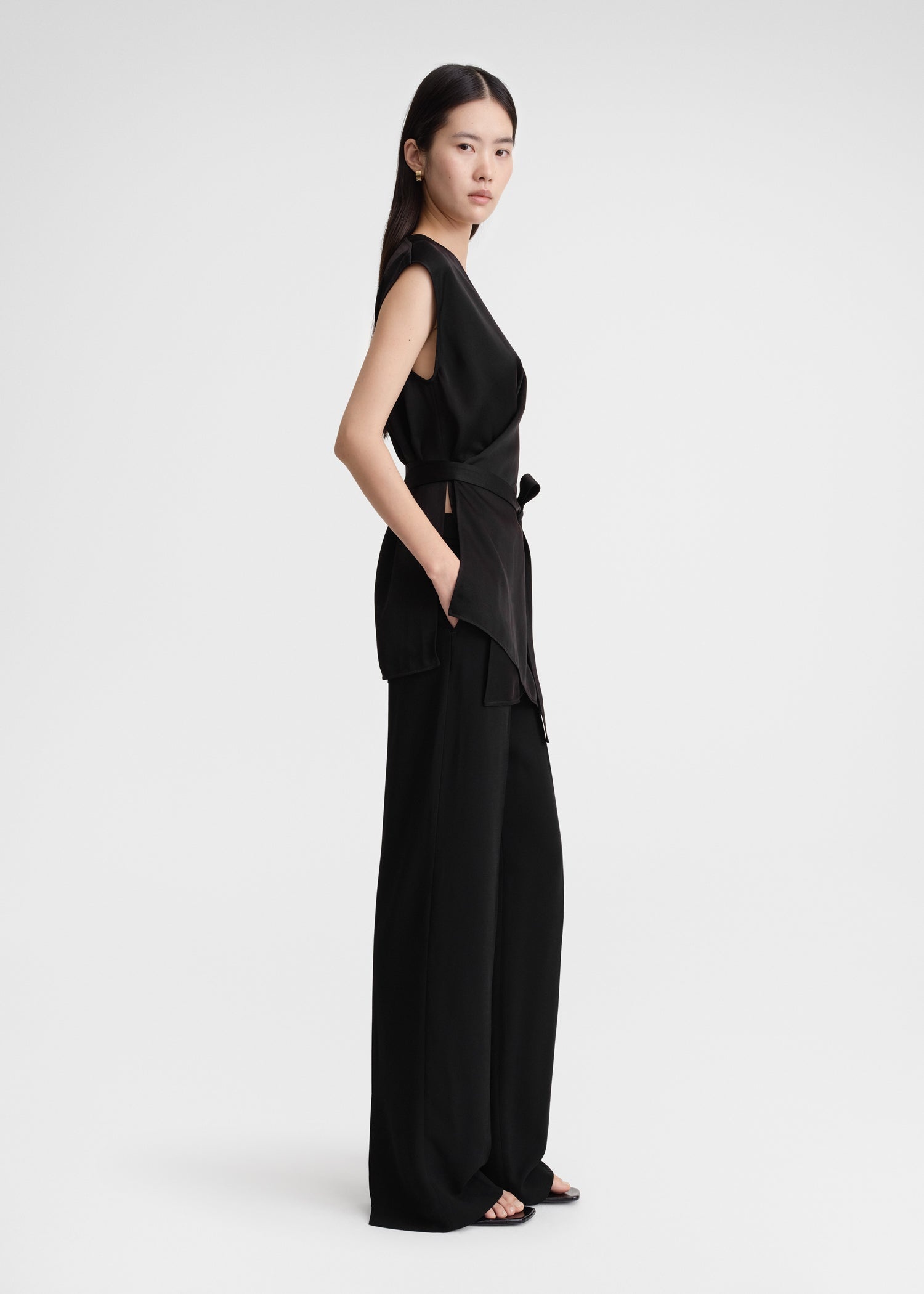 Totême Twisted satin tie top black | REVERSIBLE