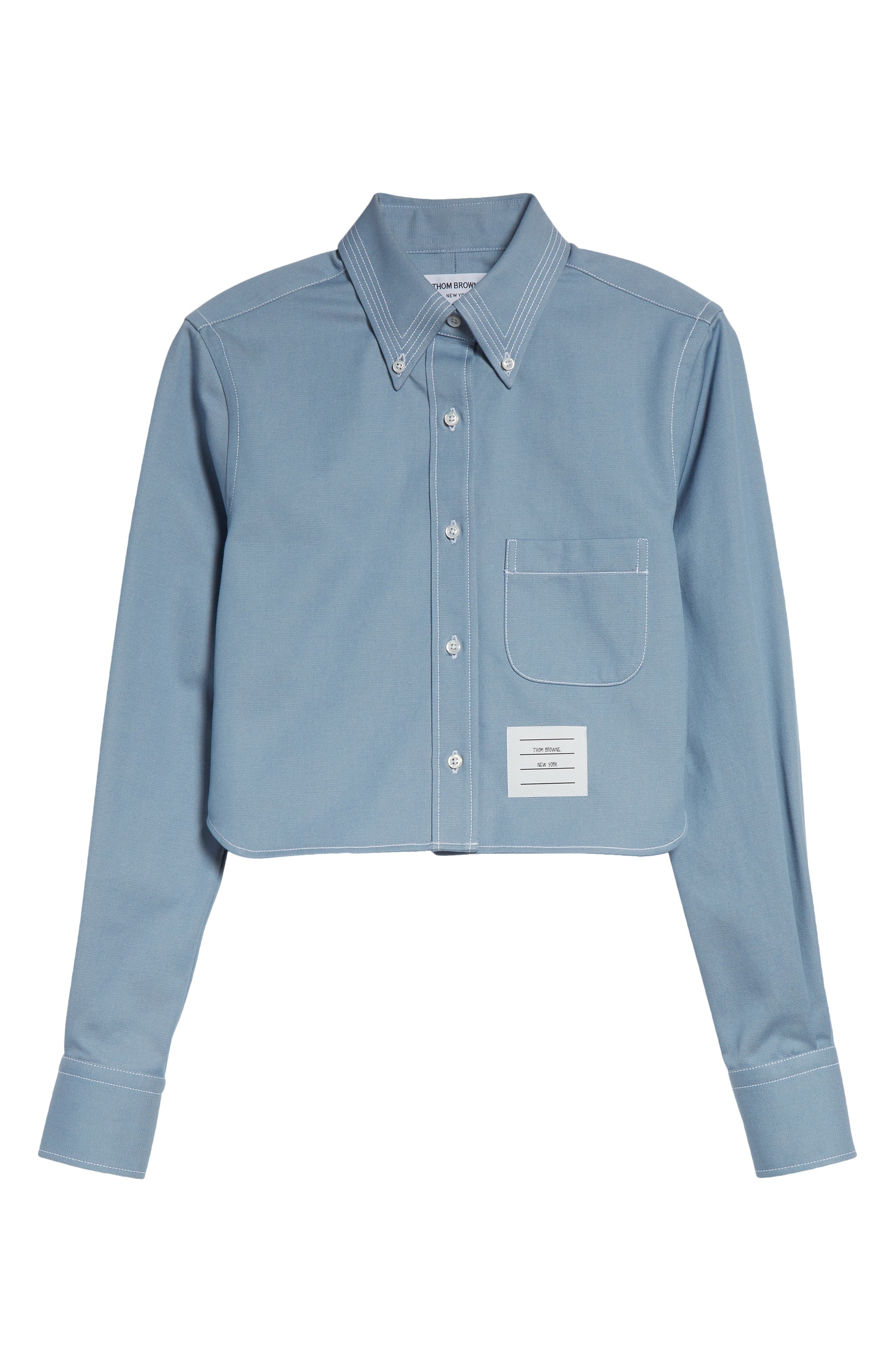 Thom Browne Classic Denim Cropped Button-Down Shirt in Light Blue at Nordstrom - 6