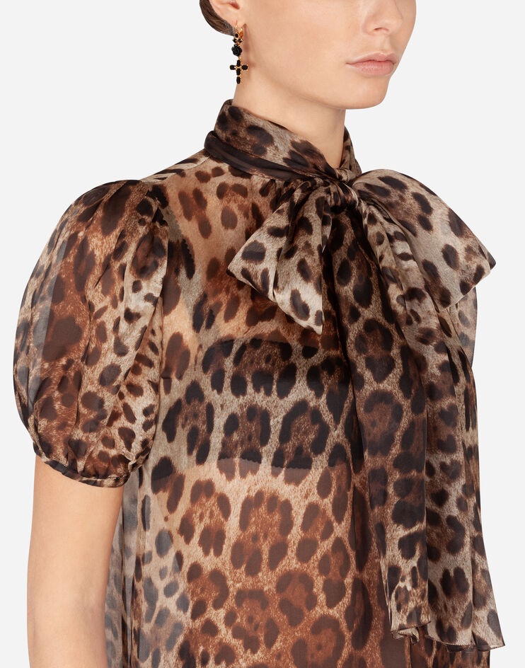 Leopard-print organza blouse with pussy bow - 4