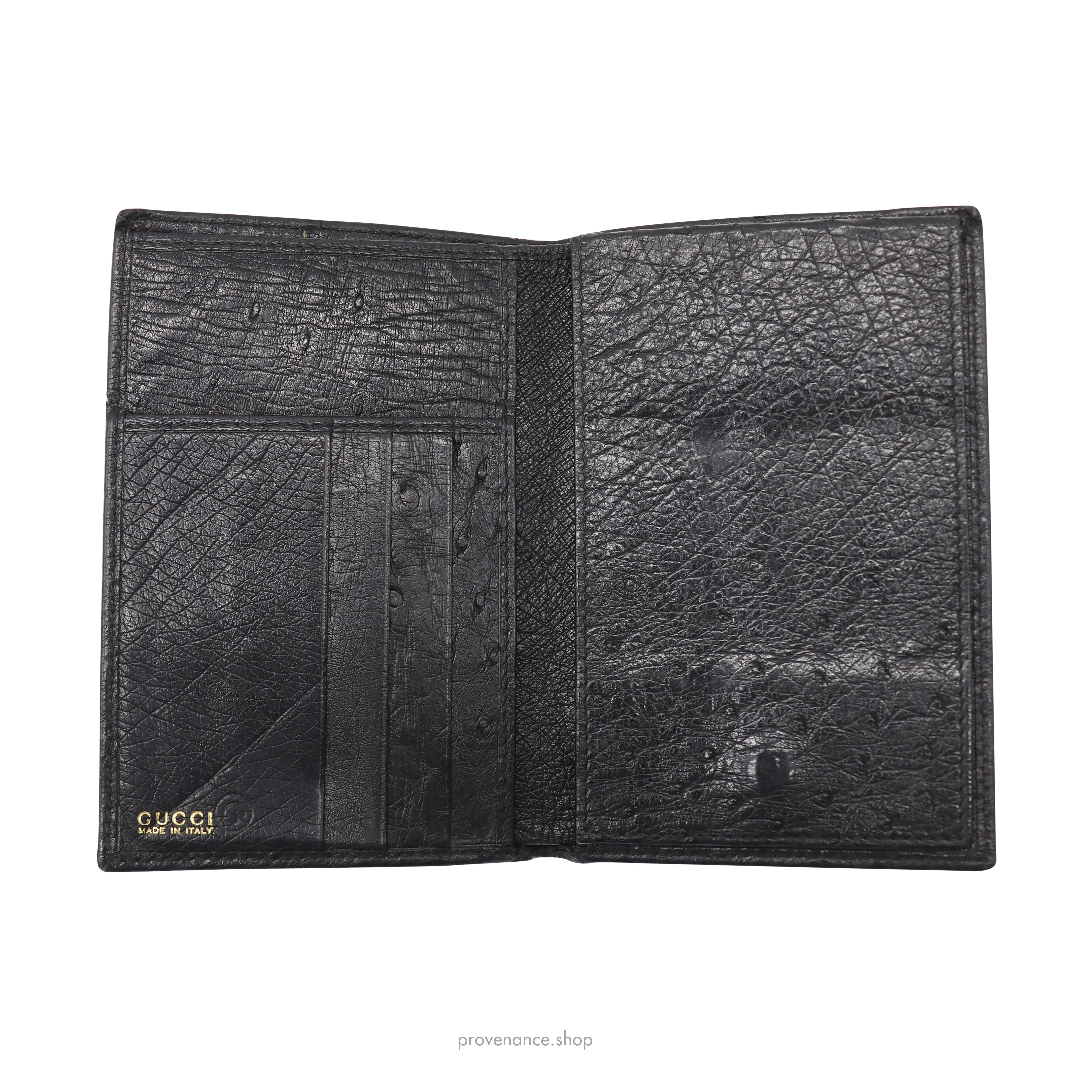 Gucci Tall Wallet - Black Ostrich Leather - 6