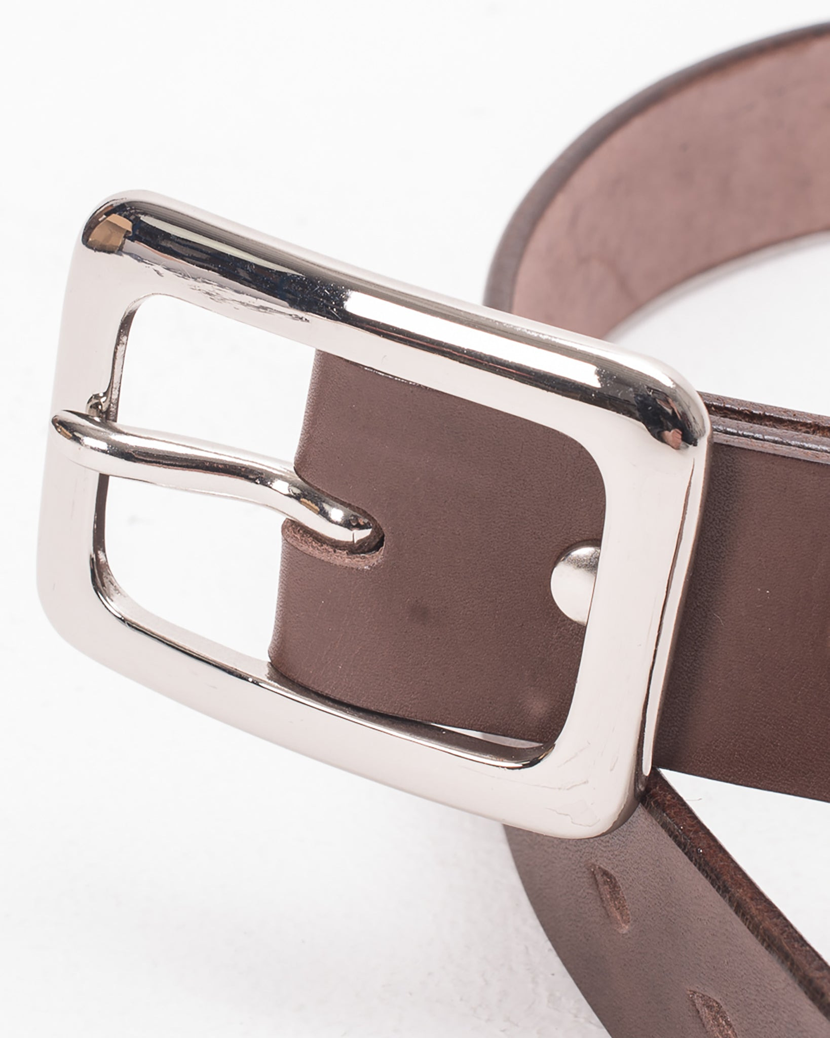 IHB-08-BRN Heavy Duty "Tochigi" Leather Belt with Nickel Plated Garrison Buckle - Brown - 2