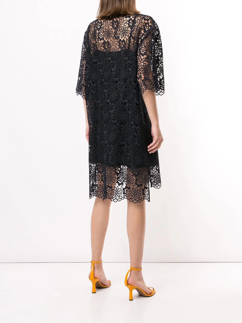 lace embroidered shirt dress - 4