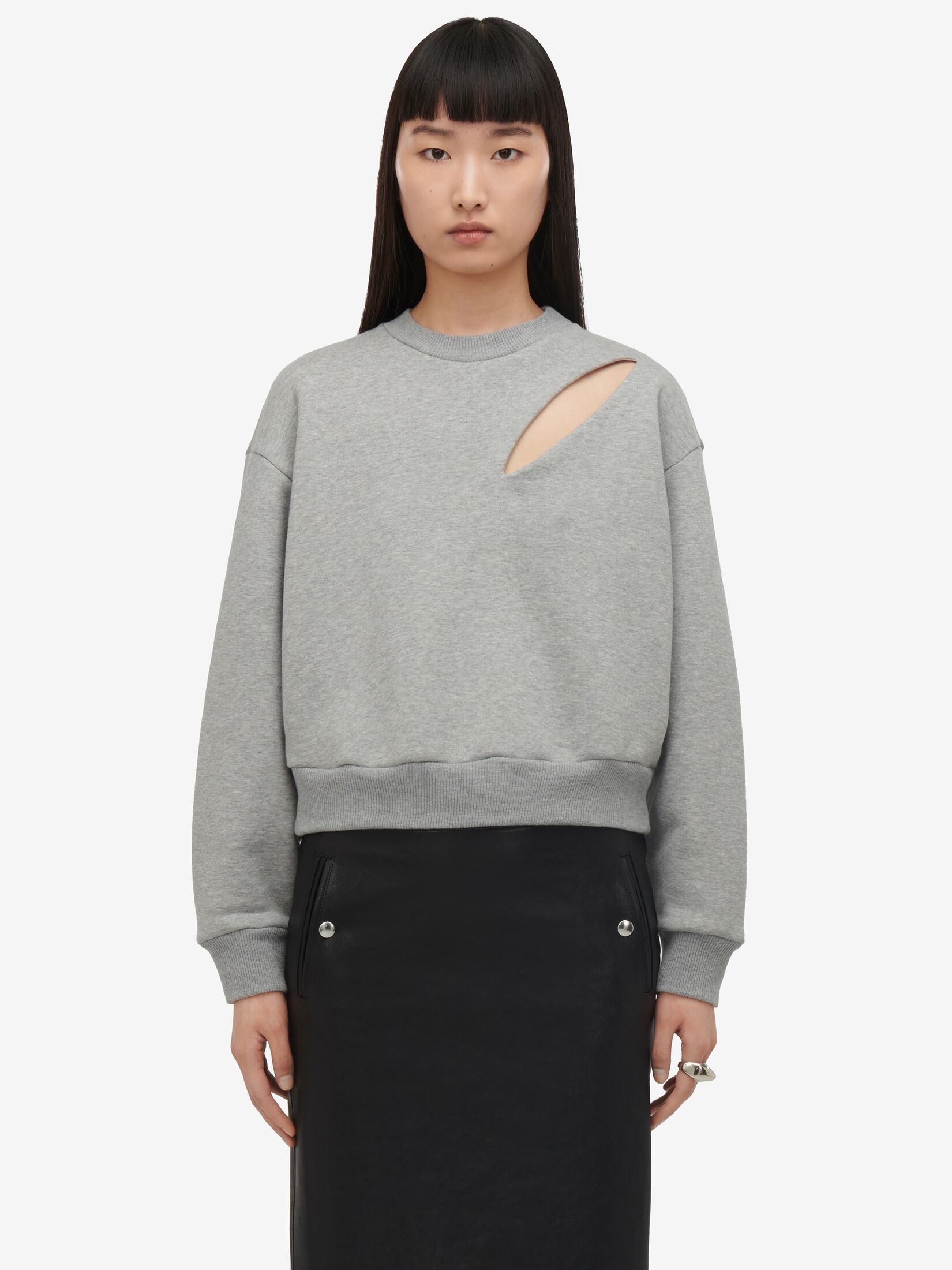 Women's Slashed Sweatshirt in Grey Melange - 5