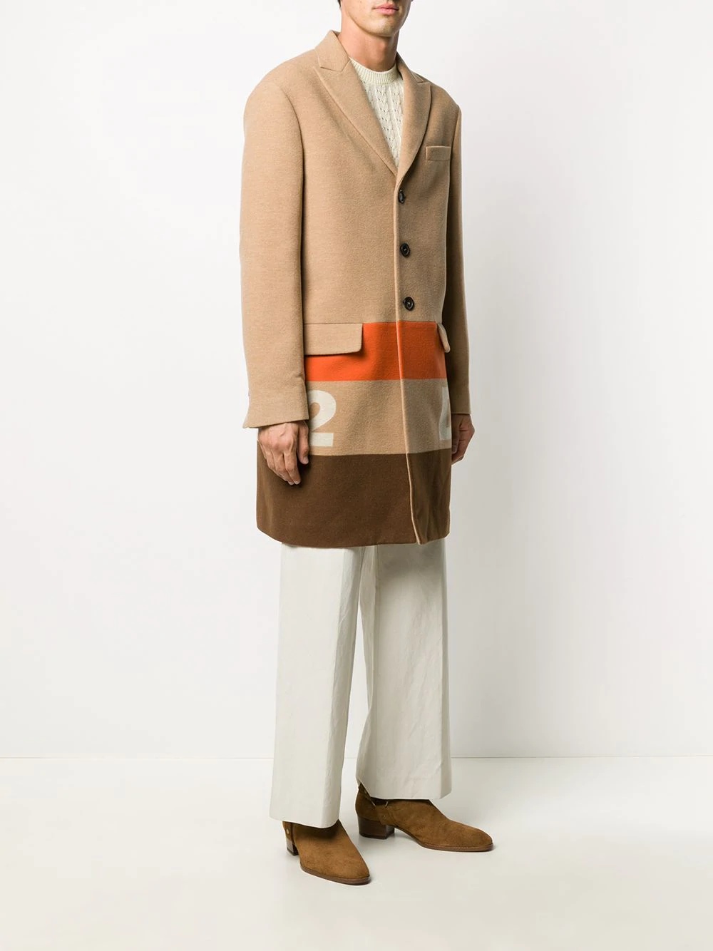 colour-block logo print coat - 3