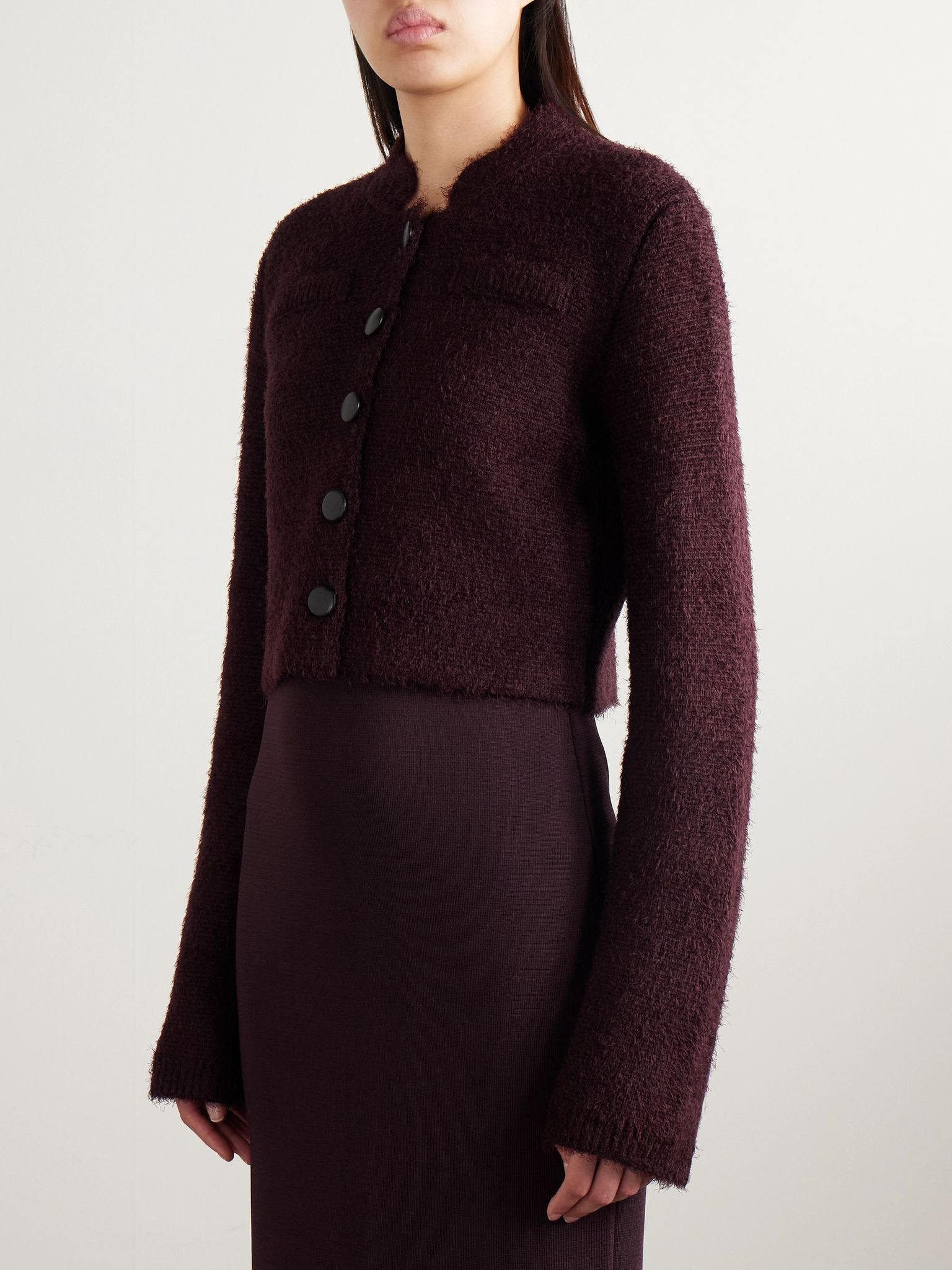 Ello brushed silk and cashmere-blend cardigan Burgundy - 3