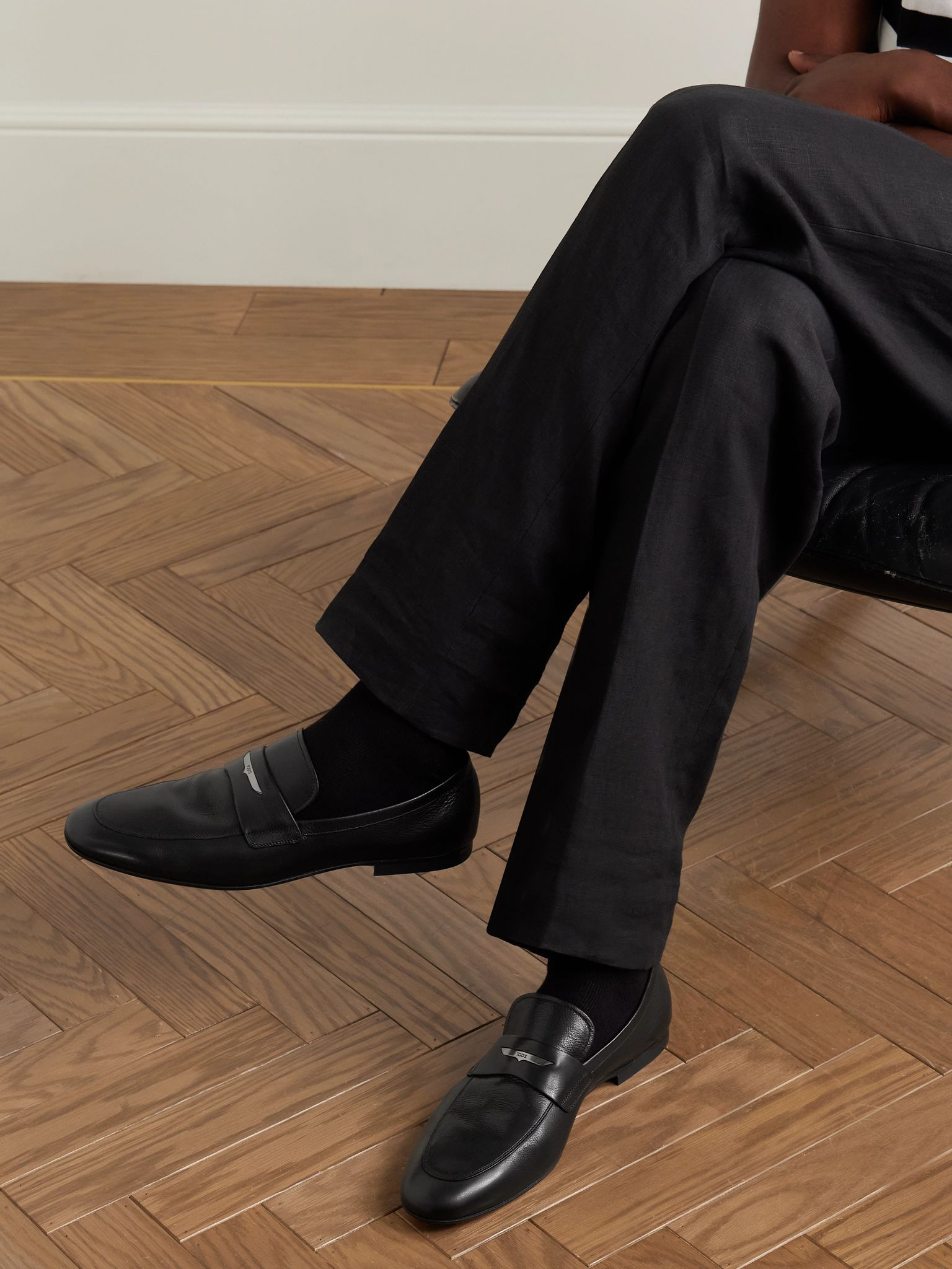 Logo-Embellished Glossed Full-Grain Leather Penny Loafers Black - 2