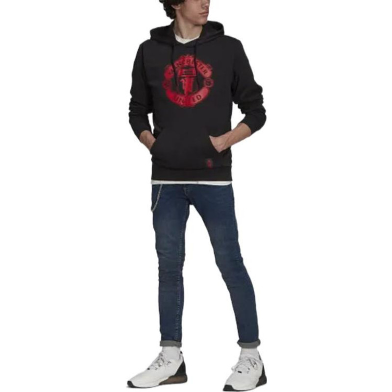 adidas Men's adidas SS22 Manchester United Soccer/Football Series Printing Hooded Sports Autumn Black GR389 outlook