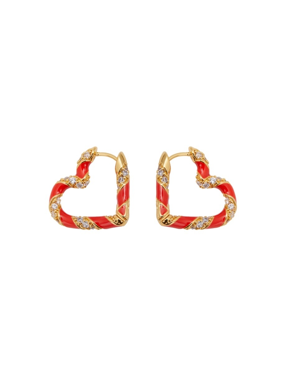CANDY STRIPE PAVE HEART HOOPS - 1