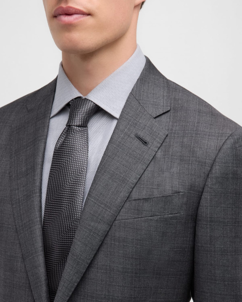GIORGIO ARMANI 남자의 솔질한 모직 Plaid 고전적인 적당한 한 벌 outlook