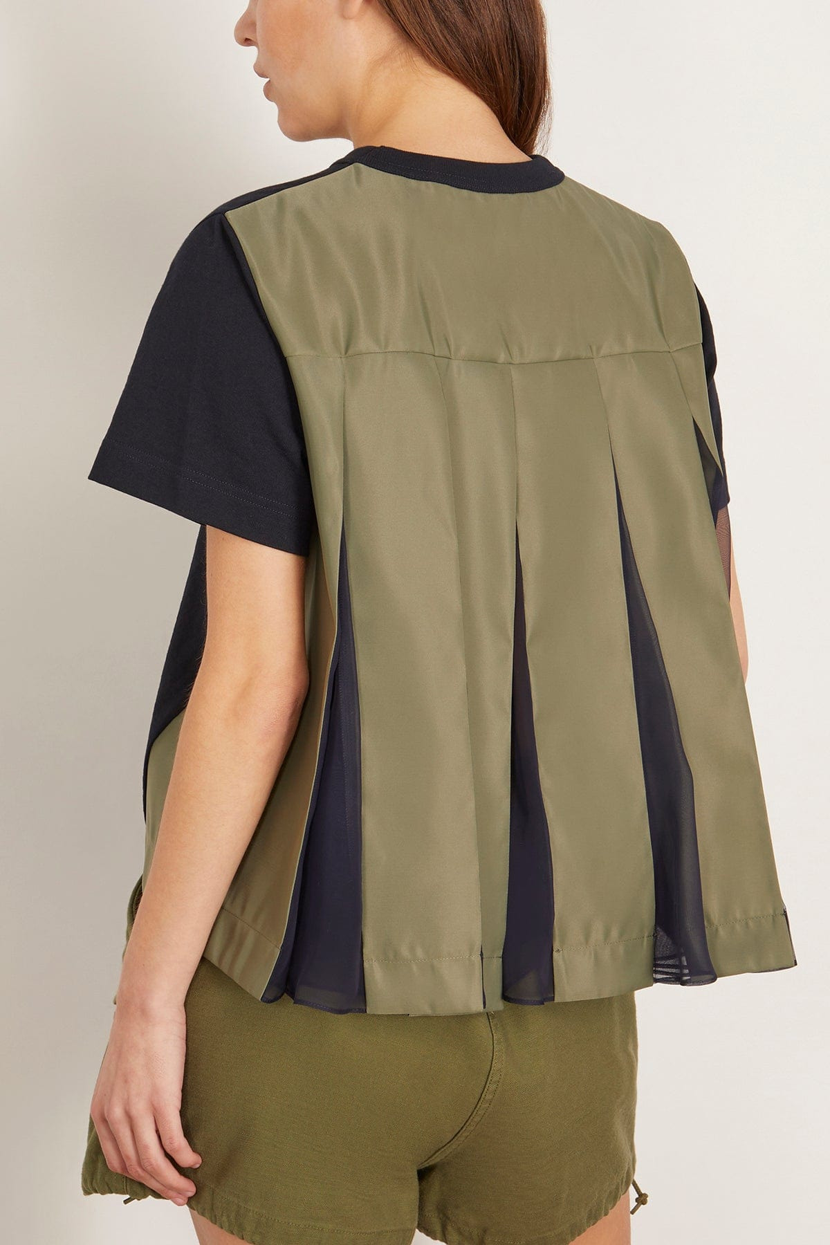 Nylon Twill x Cotton Jersey T-Shirt in Navy and Khaki - 3