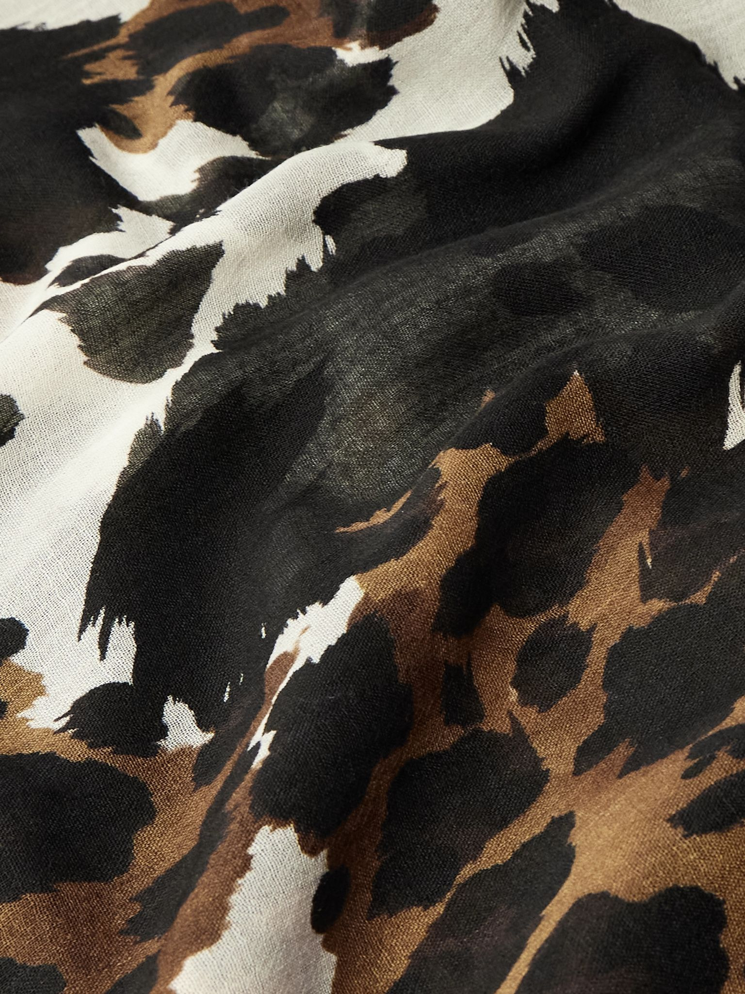 Frayed Printed Wool Scarf Black - 3