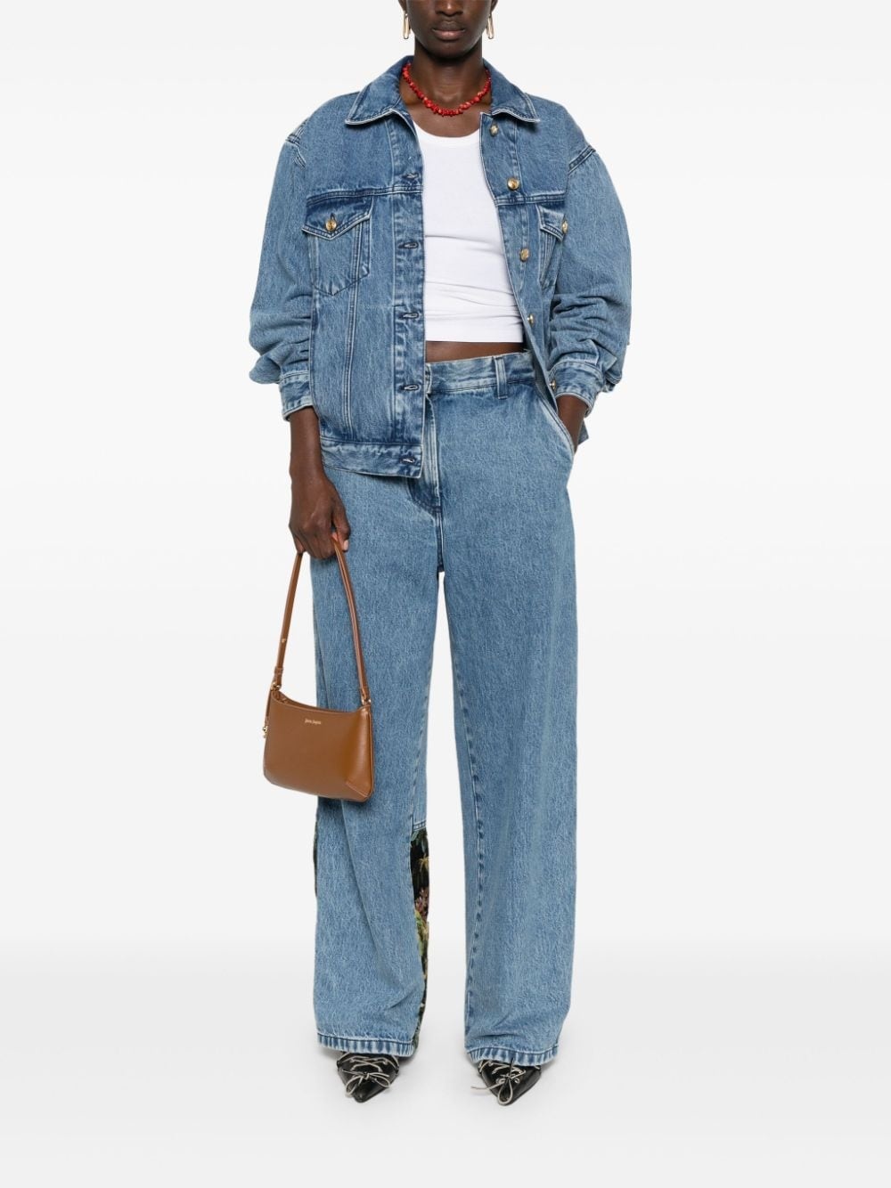 embroidered-panel denim jacket - 2