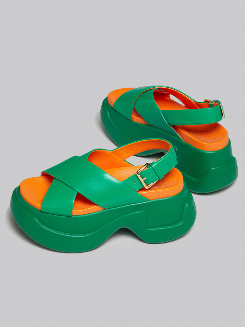 GREEN LEATHER CRISS-CROSS SANDAL 5