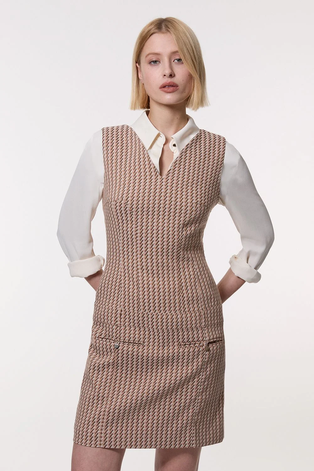 Jacquard Tailored Sleeveless Mini Dress - 1