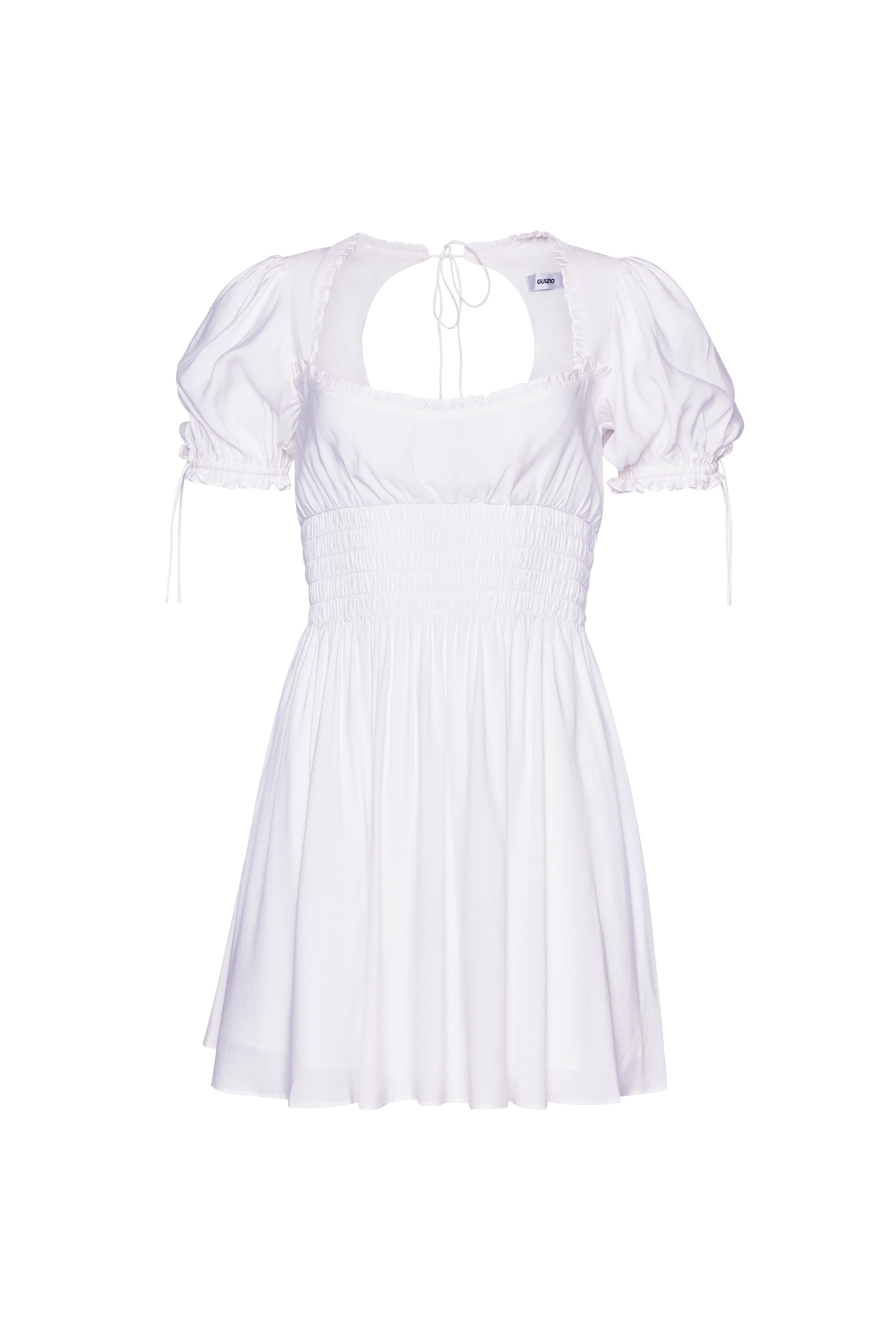PUFF SLEEVE RUCHED FLARE DRESS - 1