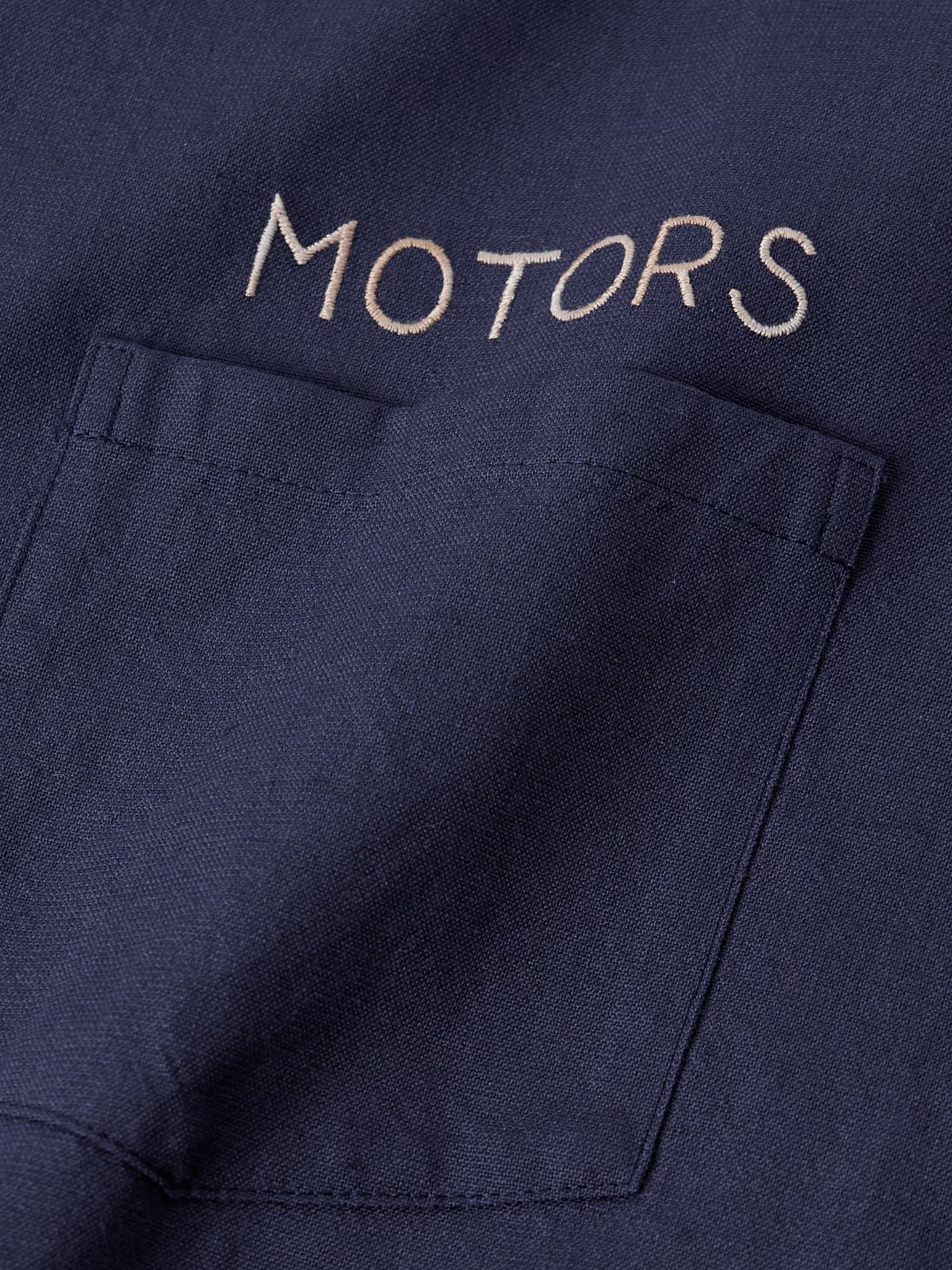 Crosby Convertible-Collar Embroidered Wool and Linen-Blend Shirt Navy - 4