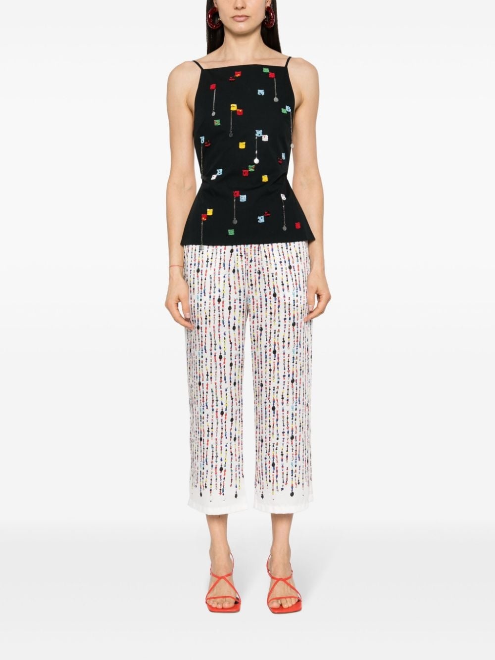 bead-print straight trousers - 2