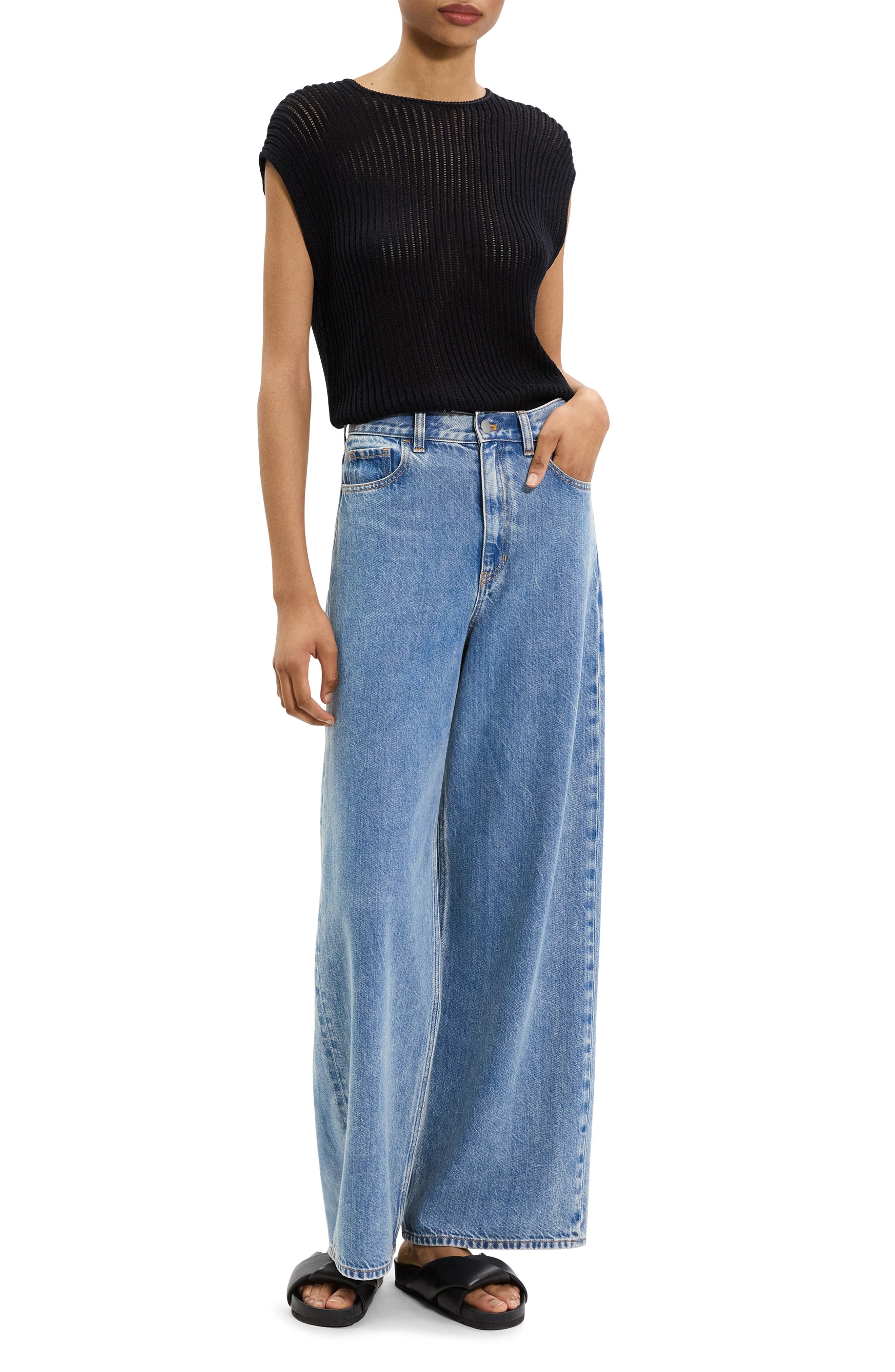 Theory Relaxed Fit High Waist Wide Leg Jeans in Ice Blue at Nordstrom - 6