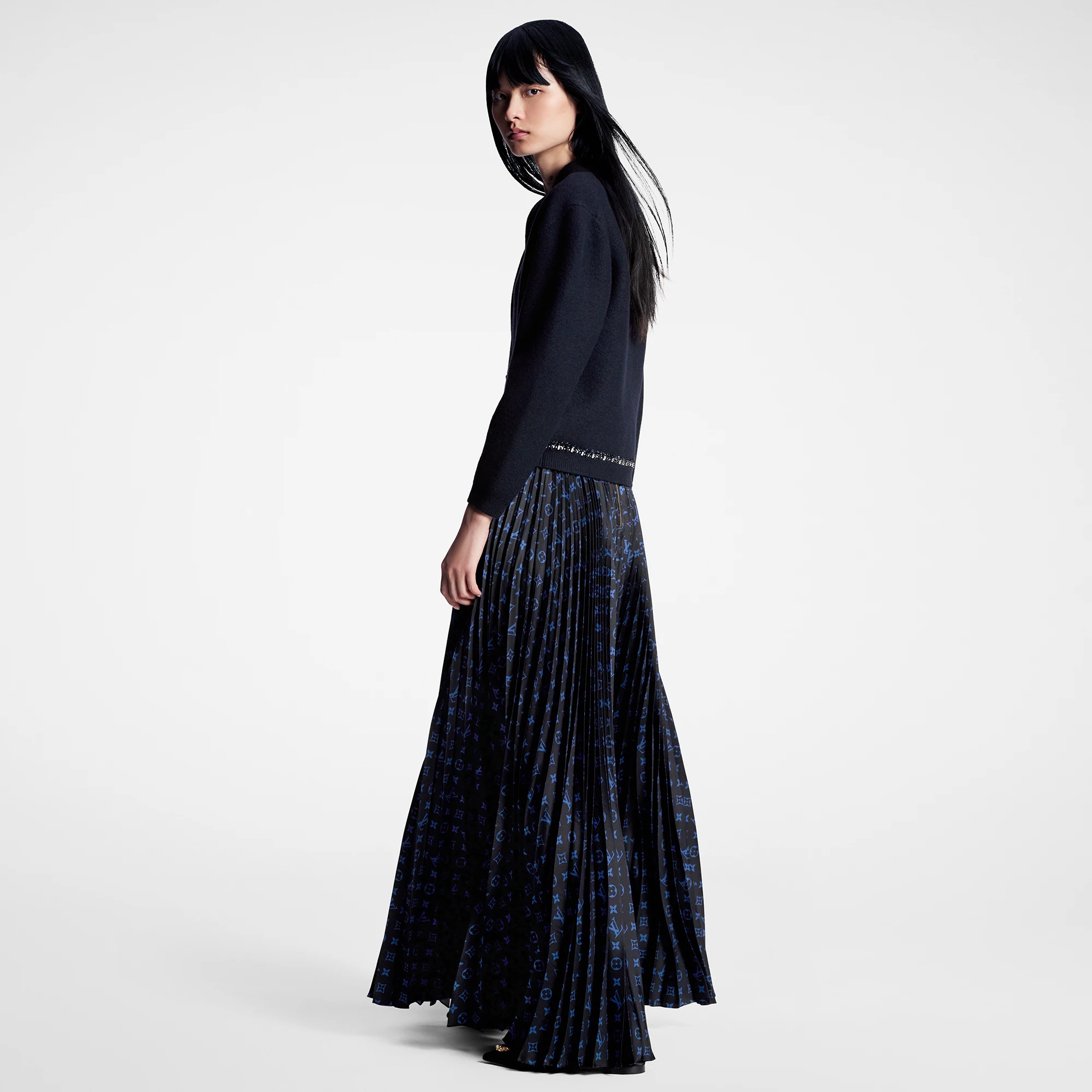 Monogram Silk Pleated Skirt - 3