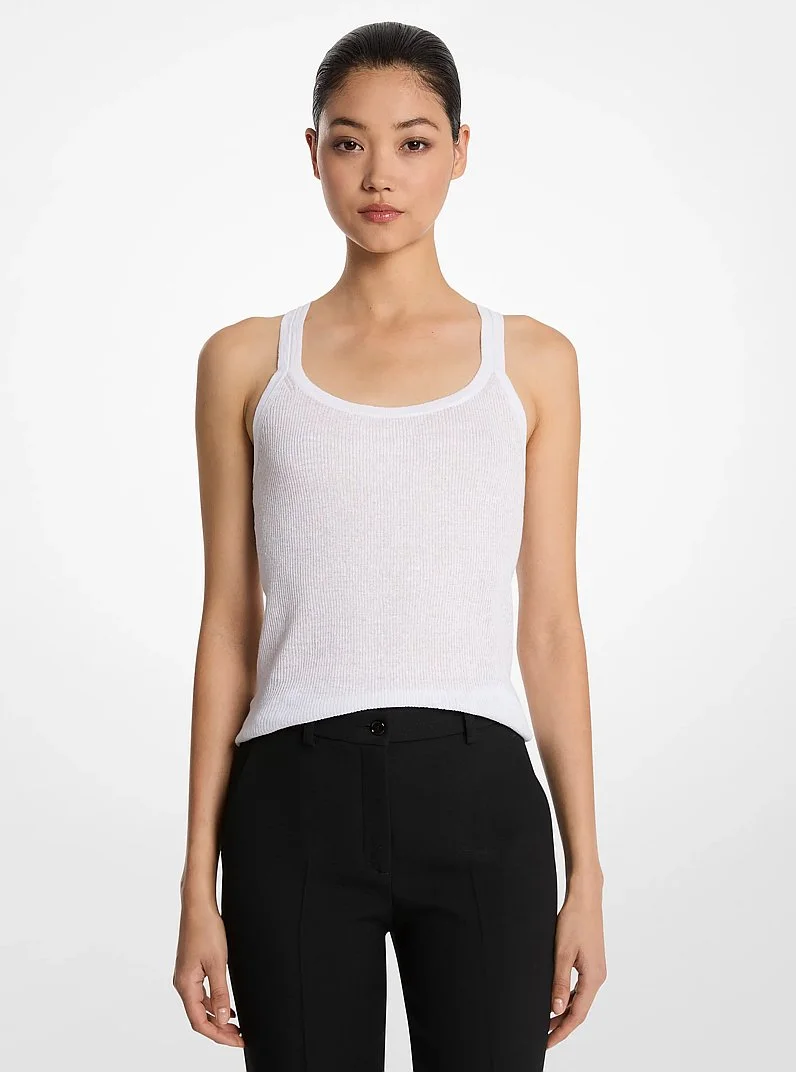 Ribbed Superfine Linen and Cotton Blend Tank Top - 1