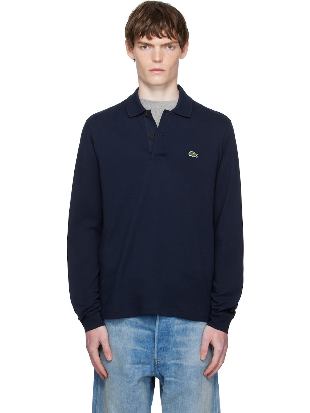 Navy Classic Fit Long Sleeve L.12.12 Polo - 1
