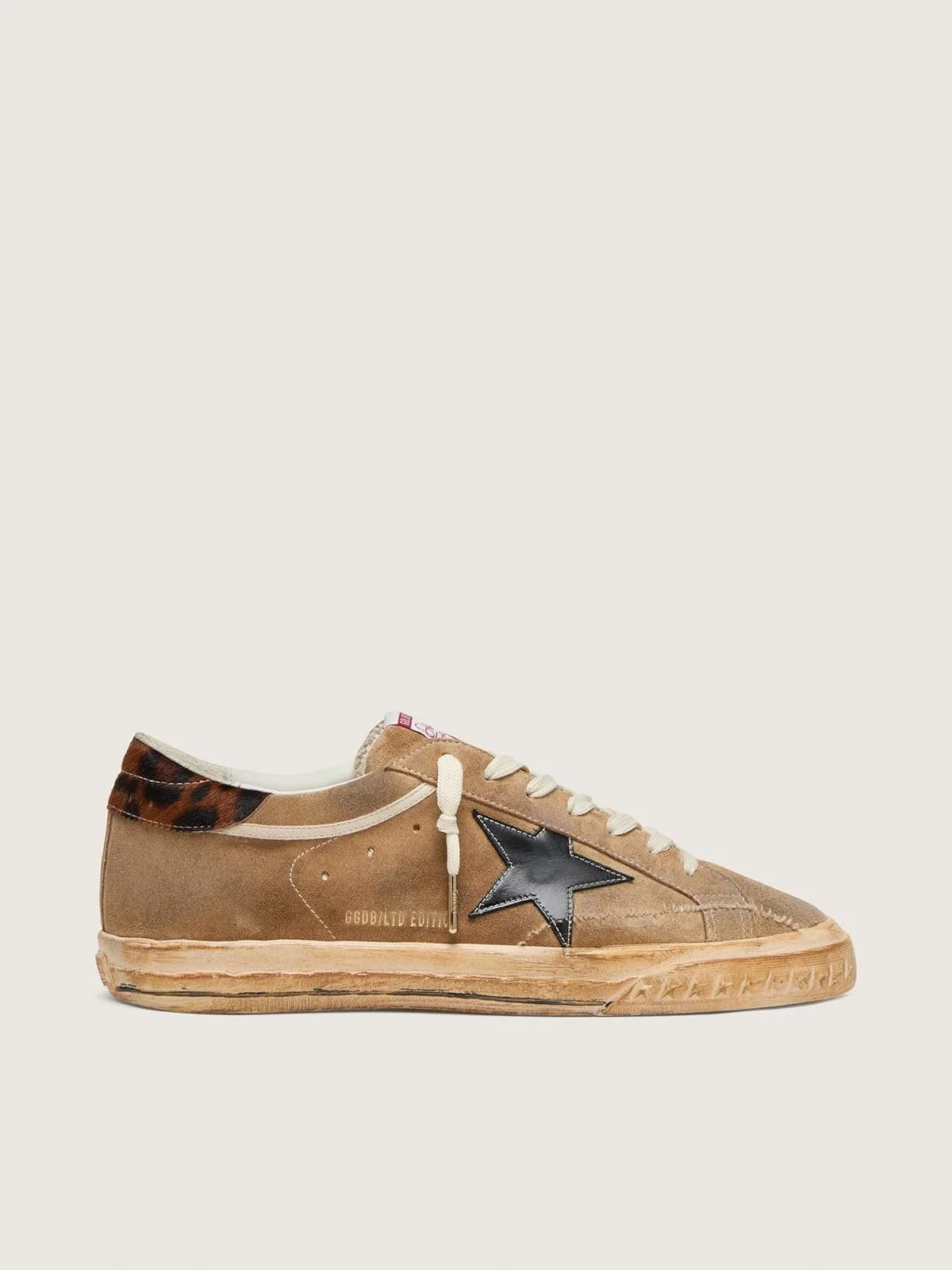 Men’s Super-Star LTD in tobacco suede with black star and animal-print heel - 1