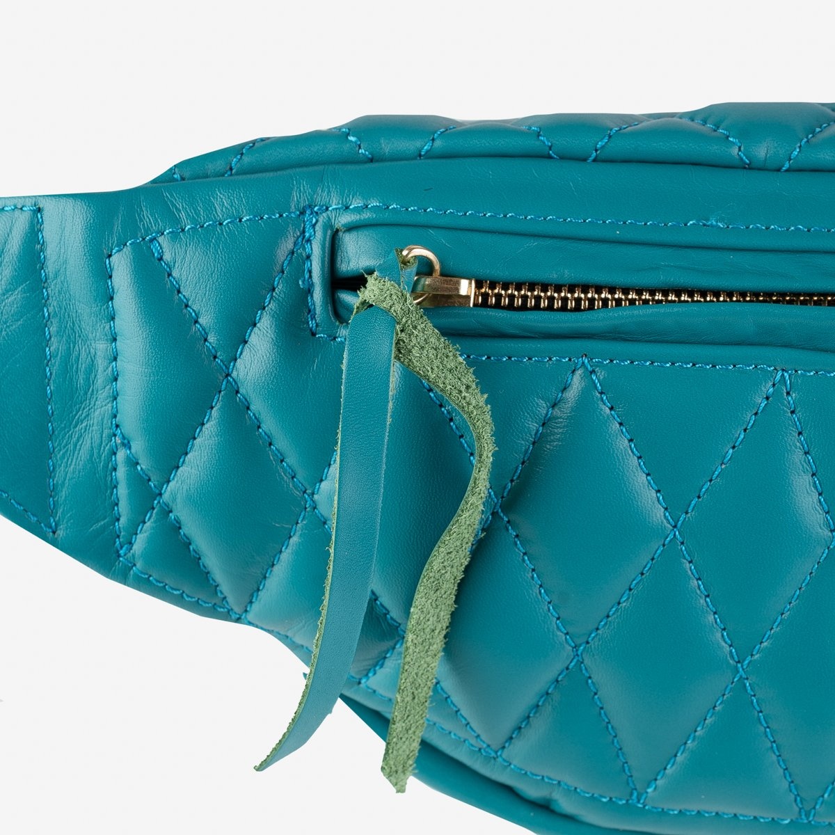 IHE-45-BLU Diamond Stitched Leather Waist Bag - Blue - 6