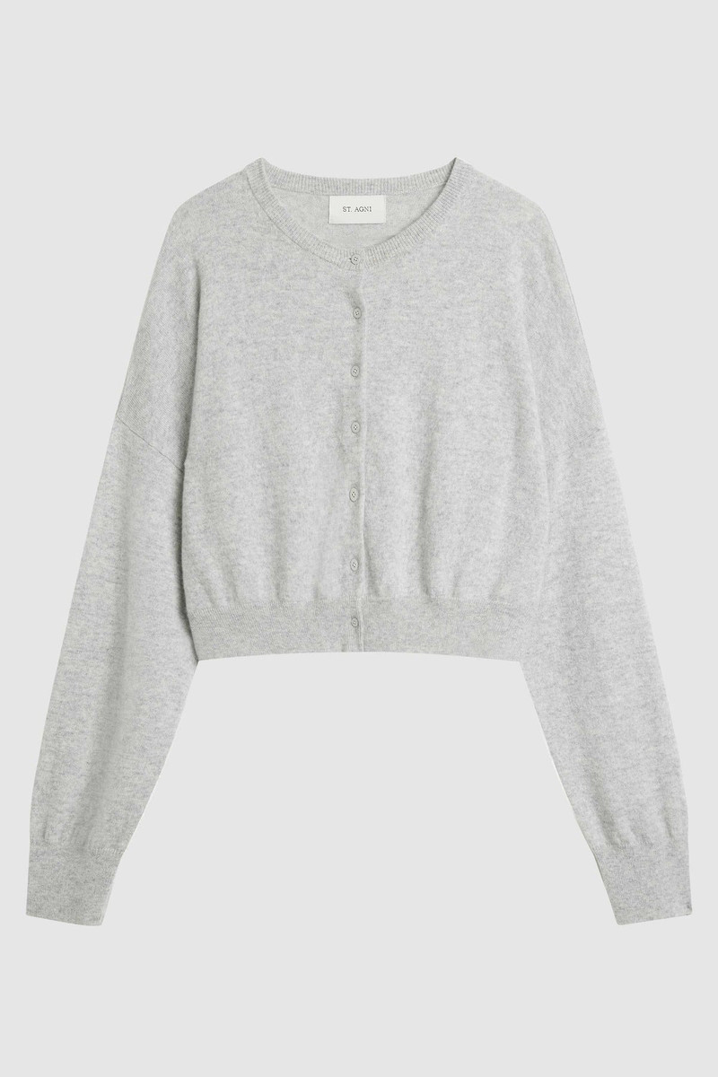 Cashmere Relaxed Cropped Cardigan - Grey Marle 1