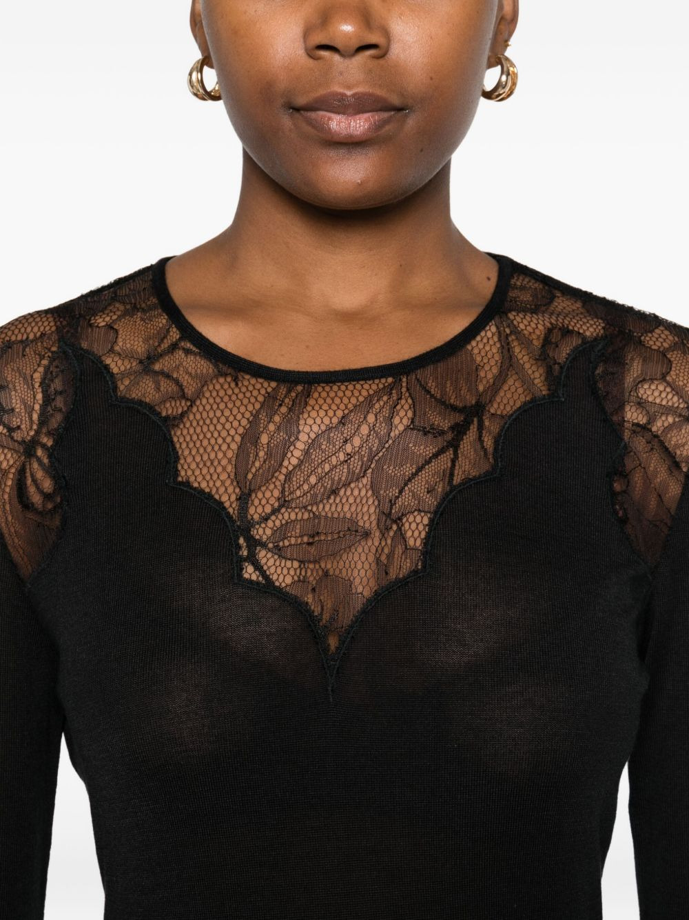 lace-insert long-sleeve top - 5